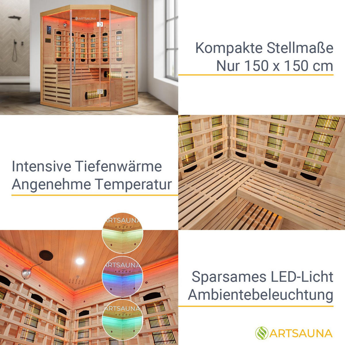 INFRAROTKABINE Kiruna150 mit Dual Technologie & Hemlockholz - Naturfarben, Holz (150/200/150cm) - Artsauna