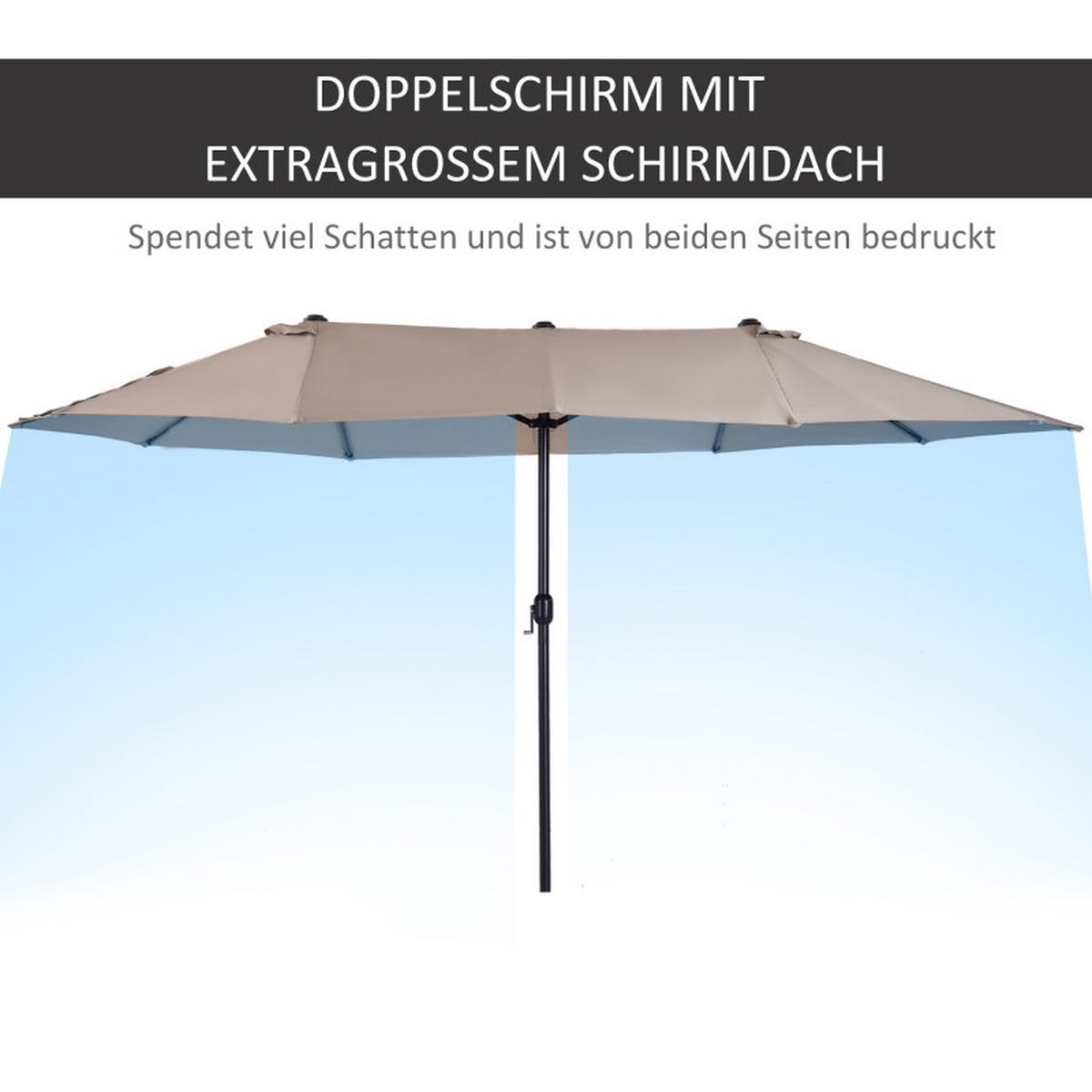 SONNENSCHIRM Doppelsonnenschirm Handkurbel Hellkaffee - Braun, Metall (270/460cm) - ComfortXL