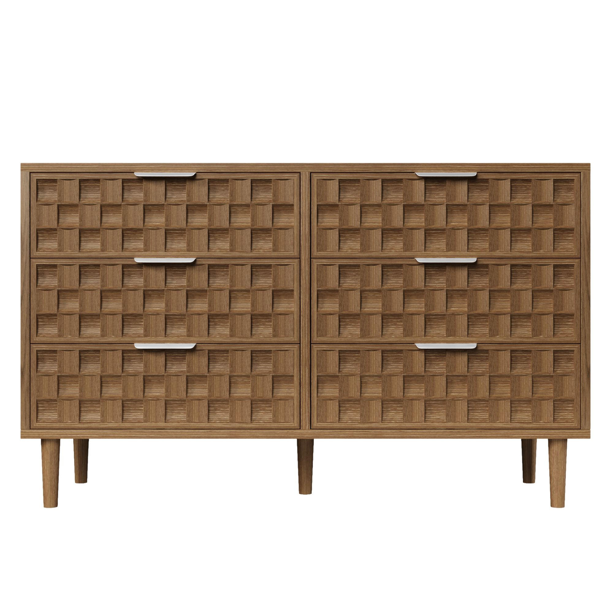 SIDEBOARD Eiche-Optik mit 6 Schubladen & Schokoladenwaffel-Design - Eichefarben, Holzwerkstoff (120/77/37cm) - Urban Meuble