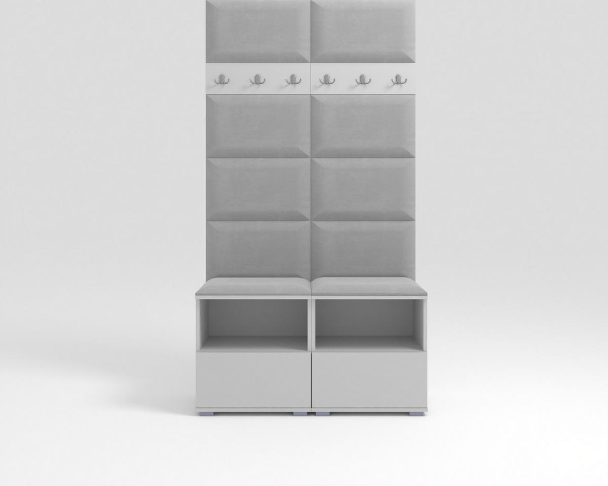 GARDEROBEN-SET Nela III mit gepolsterten Paneelen 100/187/40 - Silberfarben/Weiß, Holzwerkstoff/Kunststoff (100/187/40cm)