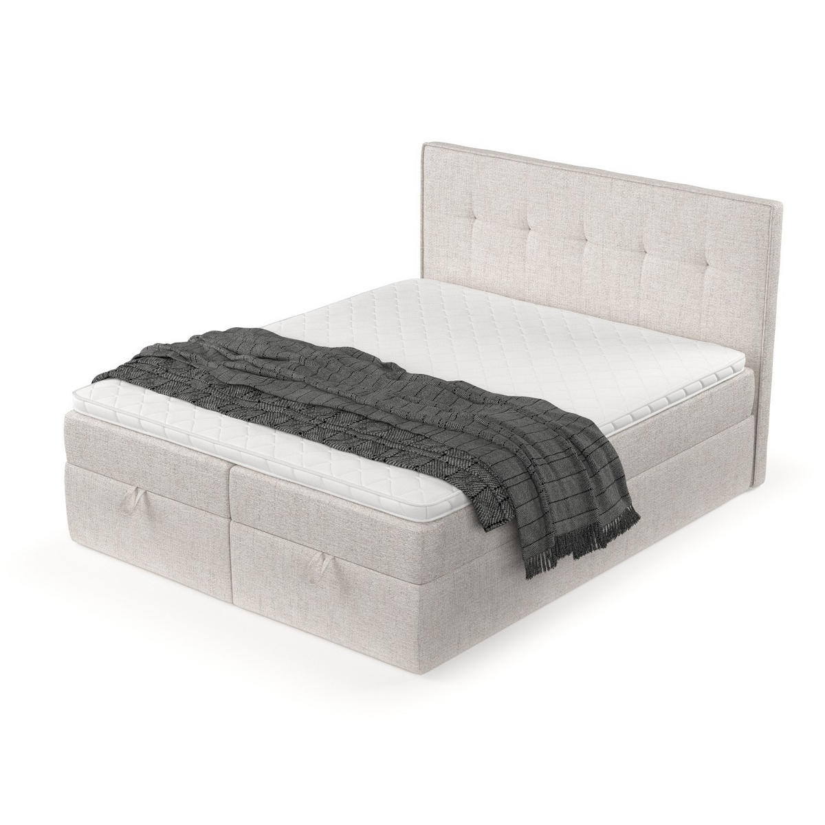 BOXBETT Tivra 200/200 cm Hellbeige im Neve Stoff - Sandfarben/Schwarz, Holz/Holzwerkstoff (200/200cm) - AltaBeds