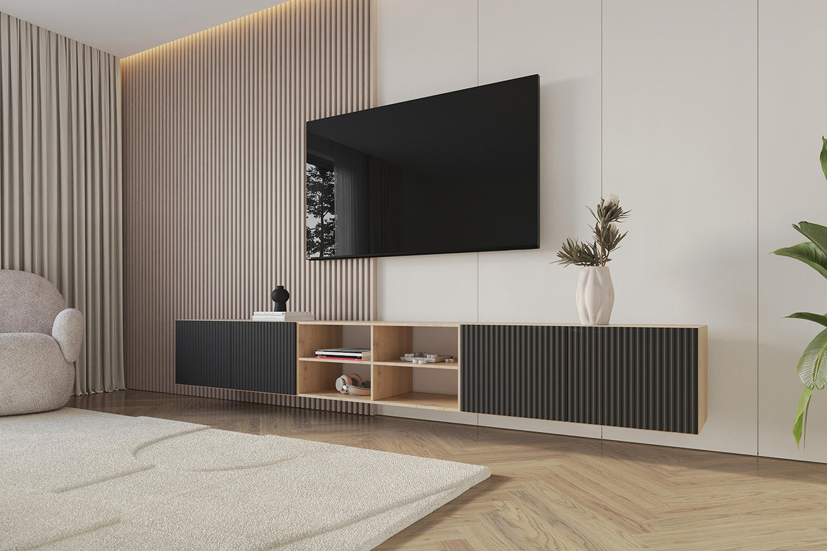 LOWBOARD NOA-2-W 3x100x40x41 cm - Artisan / Schwarz - Schwarz, Holzwerkstoff (300/40/41cm) - ALTDECOR