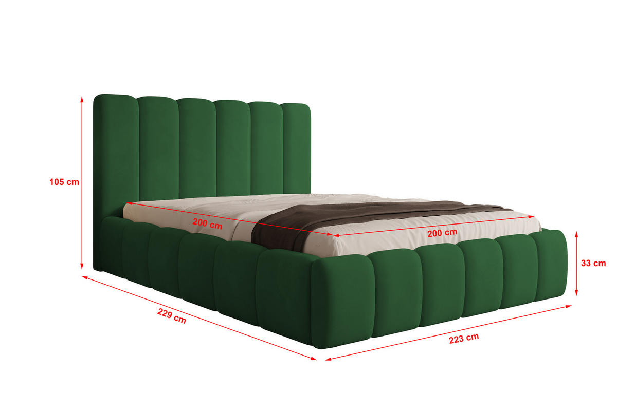 POLSTERBETT Vilo 200x200 mit Bettkasten und Stabilem Metallgestell - Grün, Textil (200/200cm) - Storez24
