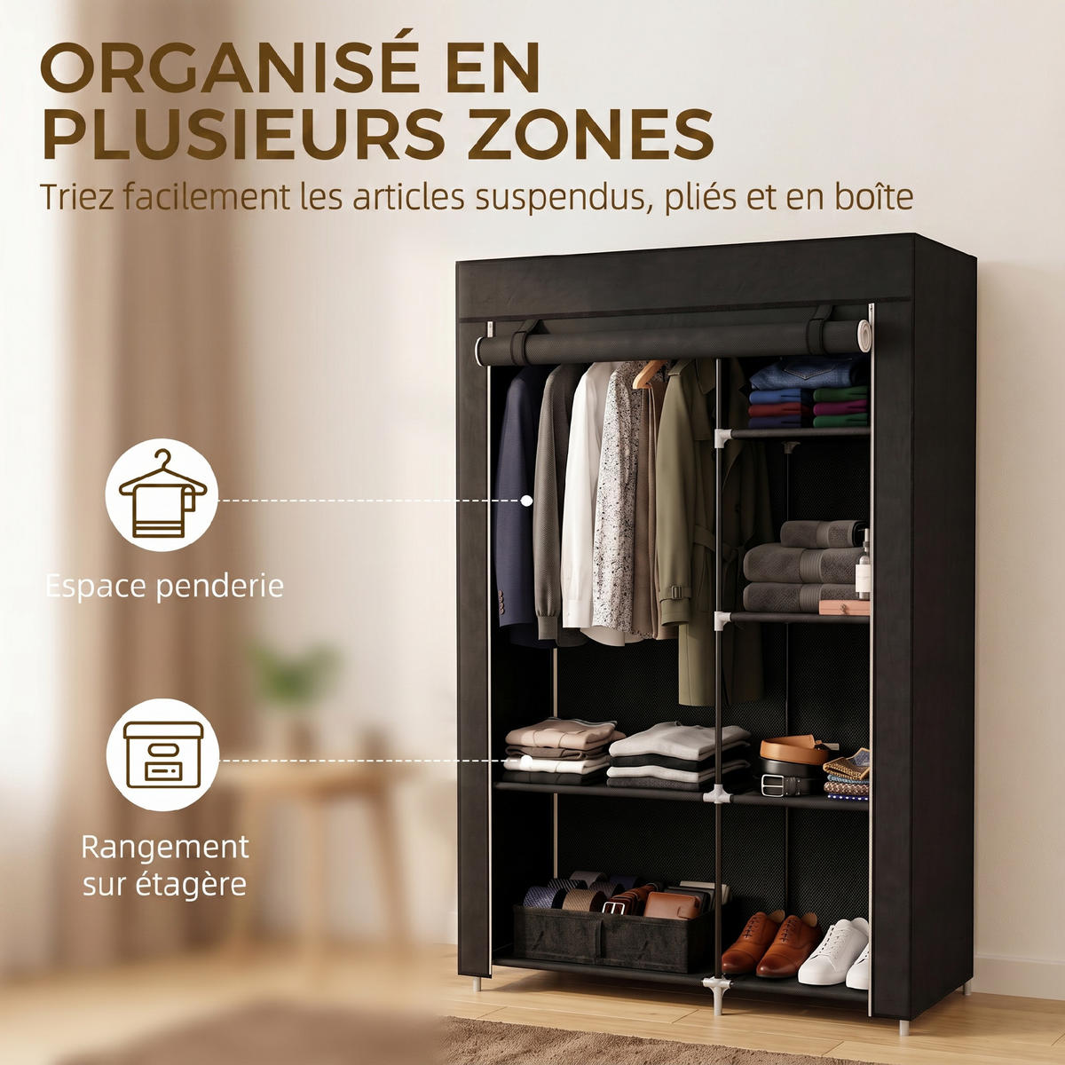 STOFFSCHRANK Schwarz 1 Stück - Schwarz, Metall (103/162.5/43cm) - GiPP