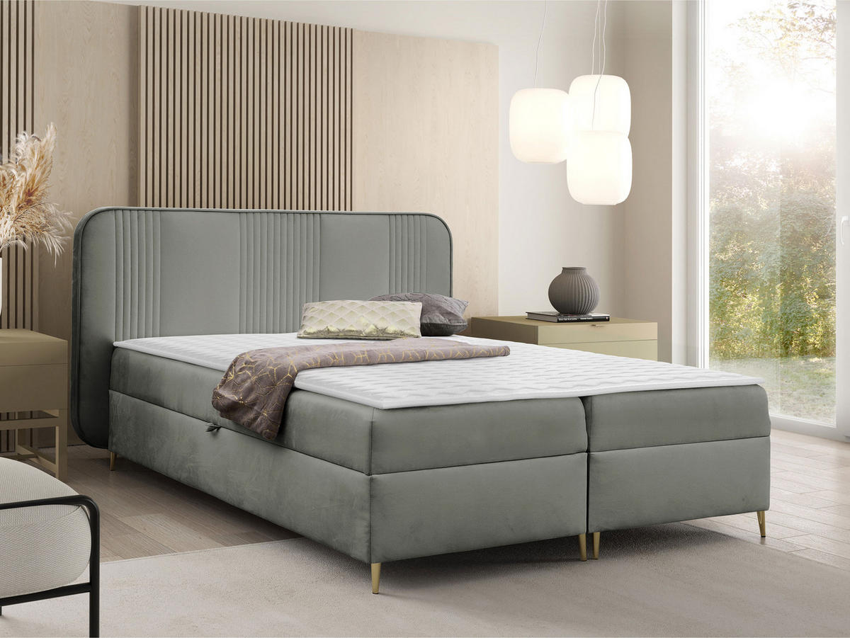 BOXBETT Fandy - Goldfarben/Grau, Holz/Textil (120/200cm) - MIRJAN24