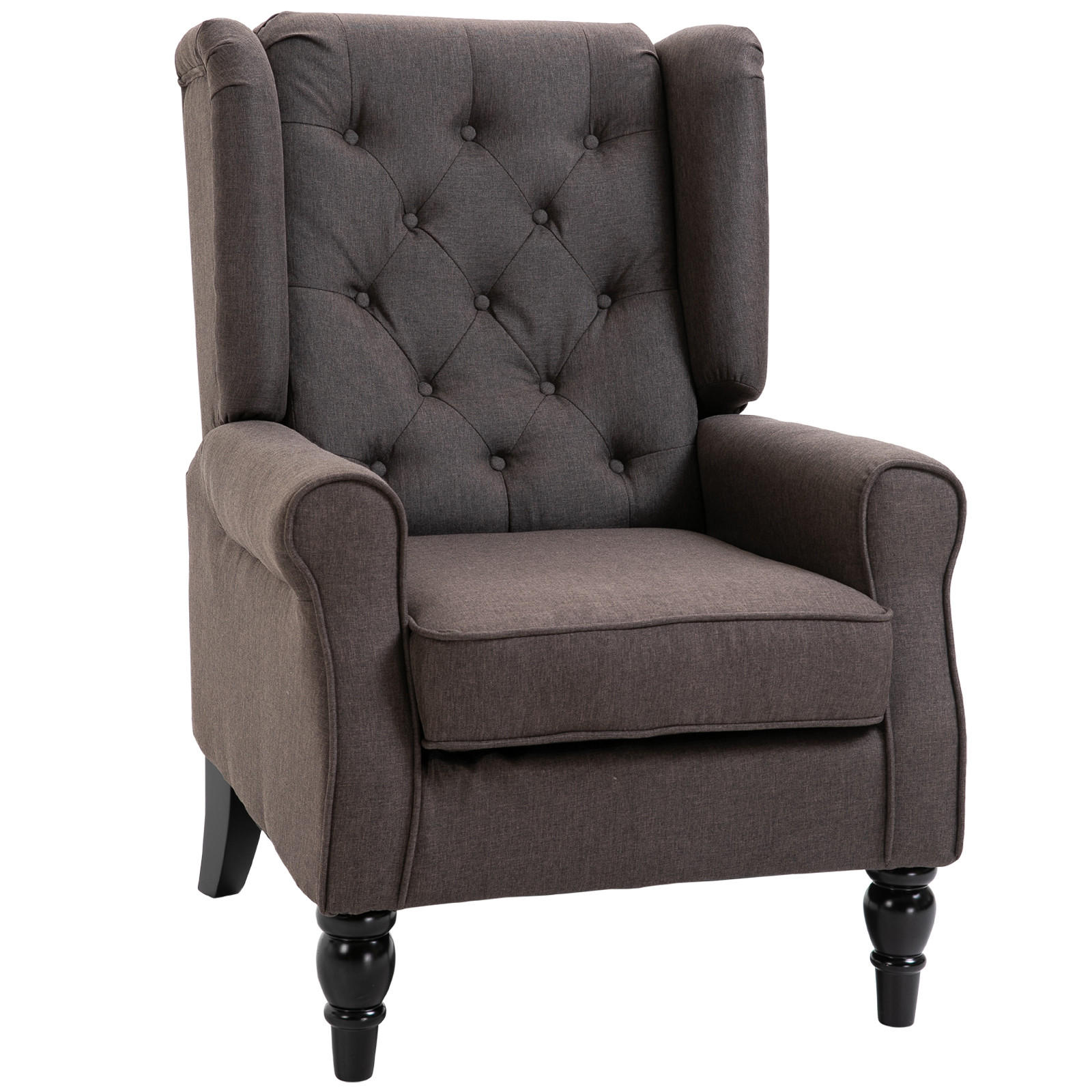 SESSEL OHRENSESSEL DE-06519 mit Armlehnen, Tufting, hoher Rückenlehne, Holzbeine Braun - Braun, Holz/Textil (86/102/74cm) - ComfortXL