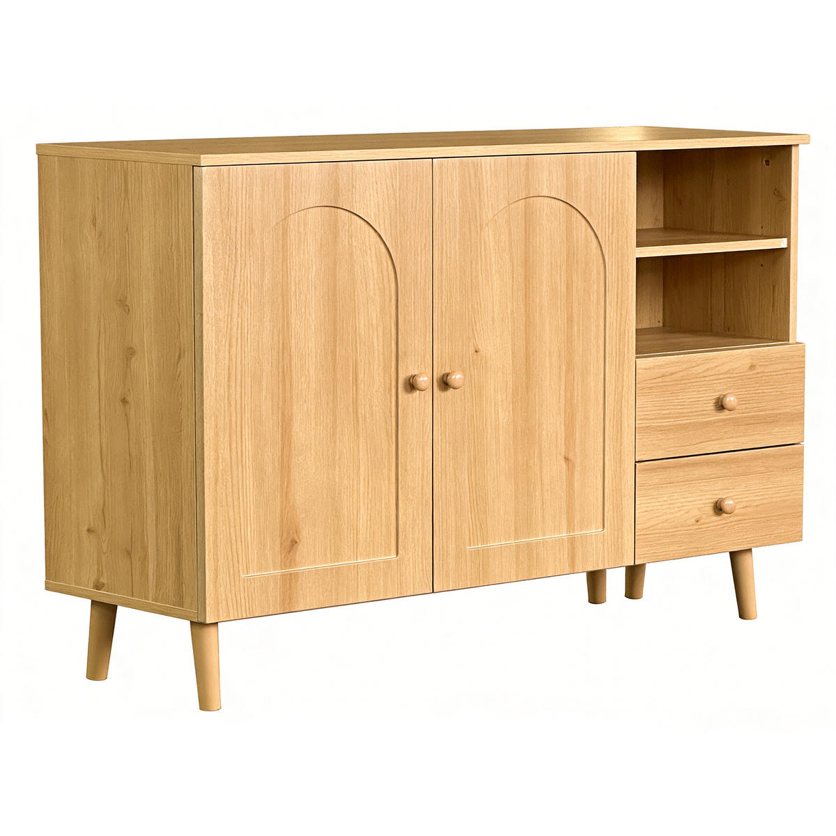 SIDEBOARD Gewölbte Türen Holzfüße 2 Schubladen 2 Fächer Modern - Naturfarben, Holzwerkstoff (118/82/35cm) - FLIEKS
