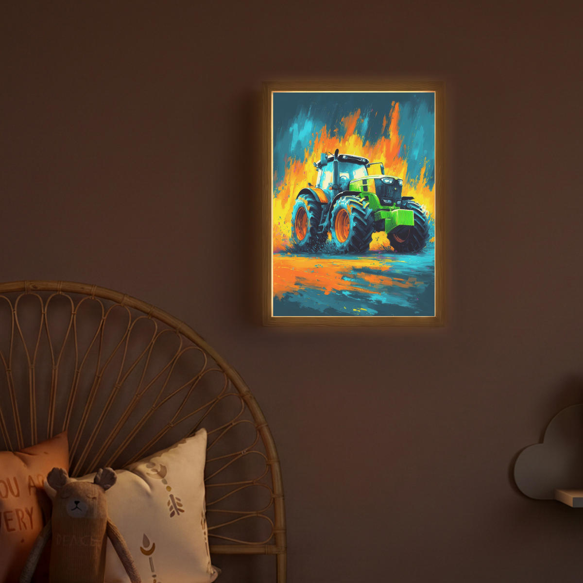 DOBÍJECÍ NOČNÍ LAMPIČKA Abstrakt - Traktor - Zelený 30x40 cm - tmavě modrá, kompozitní dřevo (8/30/40cm) - OnlyWow