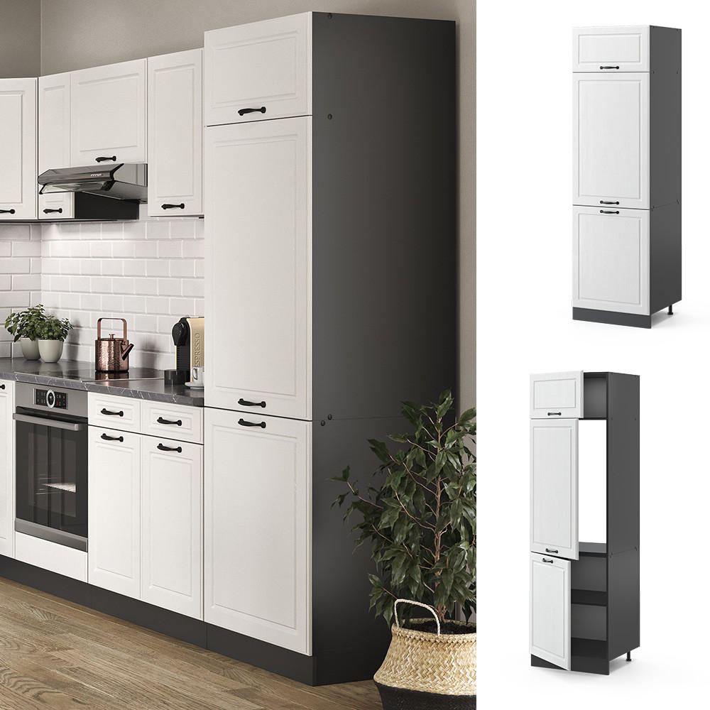 KÜHLUMBAUSCHRANK R-Line Weiß Landhaus 60 cm - Anthrazit/Weiß, Holzwerkstoff (60/206.8/57.2cm) - Vicco