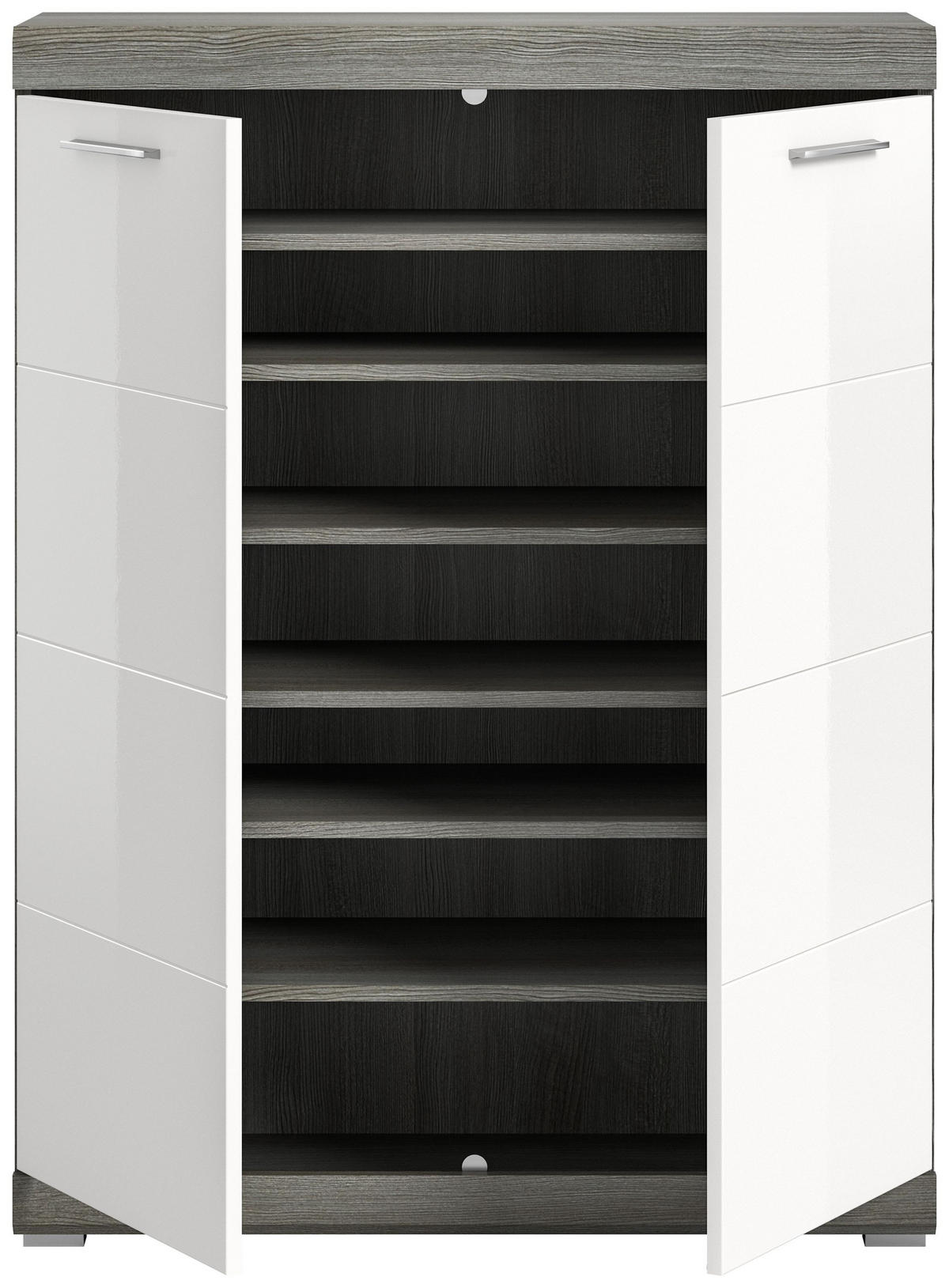 SCHUHSCHRANK Scout Garderobe in Rauchsilber Nb. und weiß hochglanz B/H/T: 90x120x37 cm - Silberfarben, Holz (90/120/37cm)