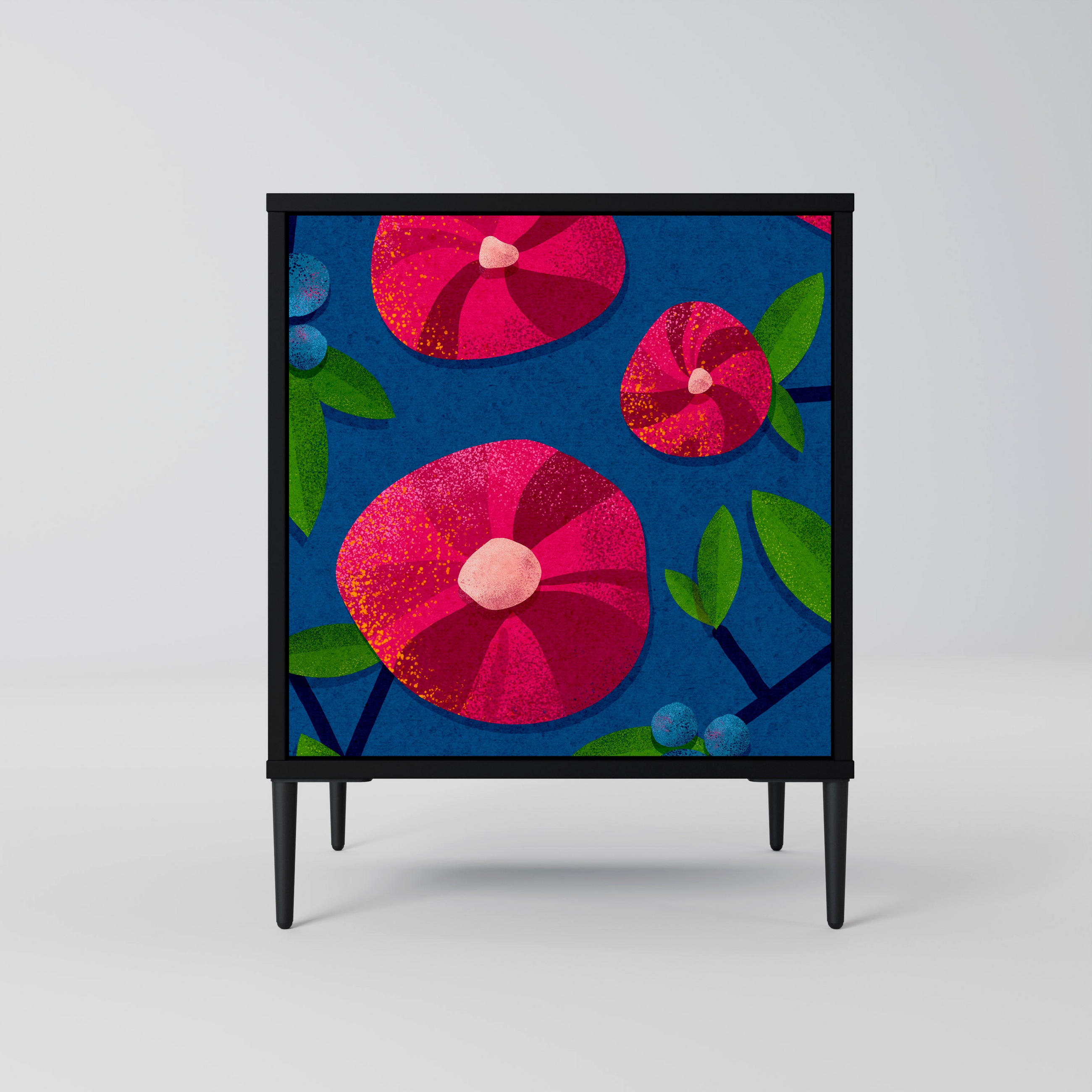 SIDEBOARD SPRING THOUGHTS, Schwarz, 57,5x42x72,5 cm, Schwarze Metallfüße - Multicolor/Schwarz, Holzwerkstoff/Metall (57.5/72.5/42cm) - SpaceRebels