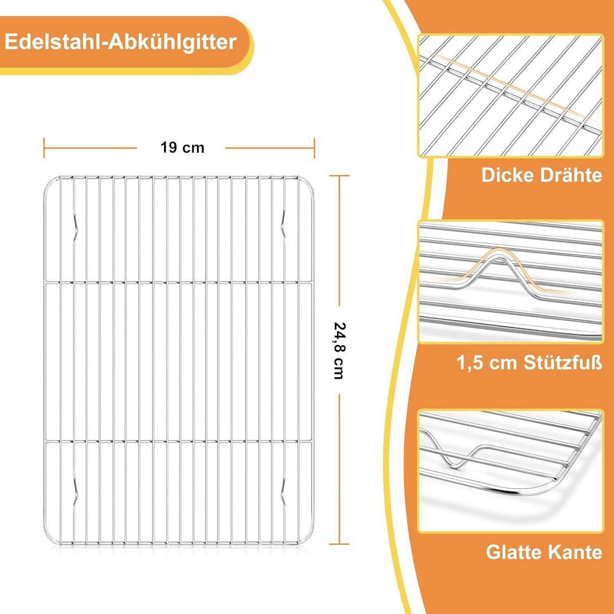 BACKBLECH mit Abkühlgitter Set 2-teilig Edelstahl 26,5 x 20,5 cm - Silberfarben, Metall (20.5/2.5/26.5cm)