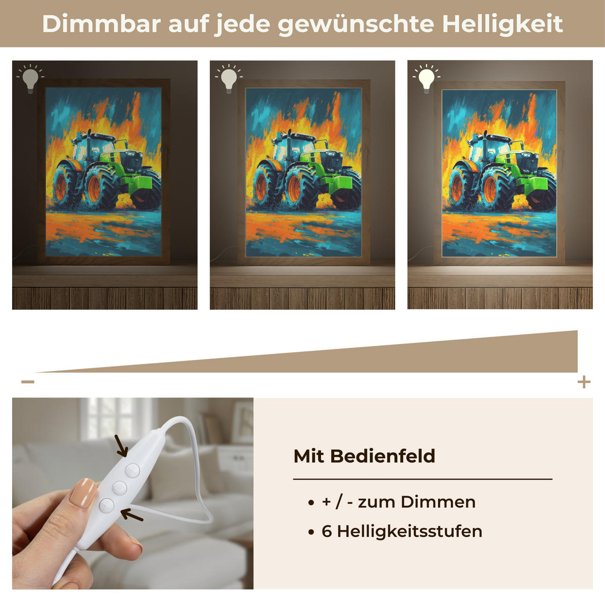 NÁSTĚNNÁ LAMPA Abstrakt - Traktor - Zelený 20x30 cm - tmavě modrá, kompozitní dřevo (20/30/8cm) - OnlyWow