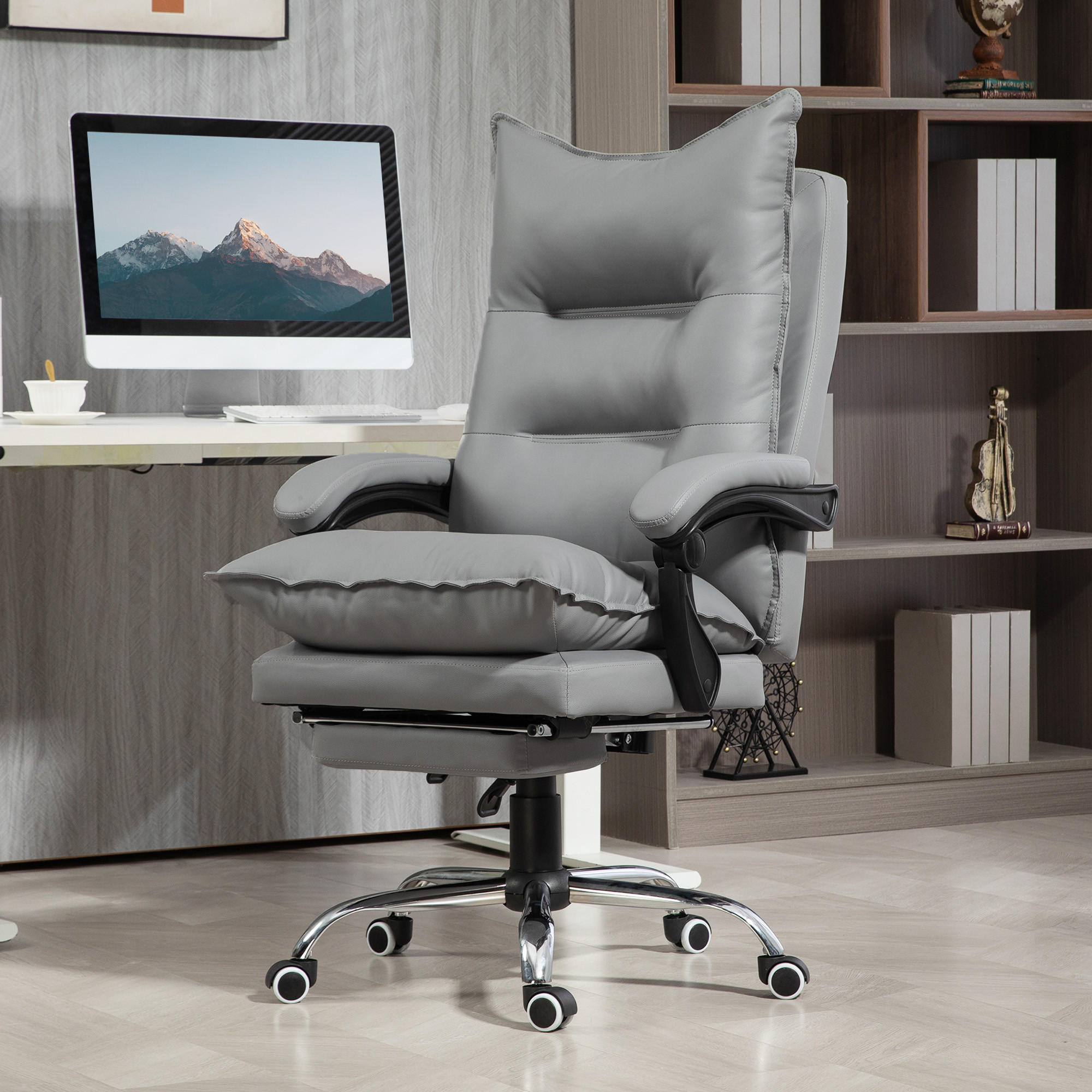 BÜROSTUHL mit Liegefunktion, ergonomisch Schreibtischstuhl Drehstuhl Hellgrau - Hellgrau, Kunststoff (72/130/66cm) - Vinsetto