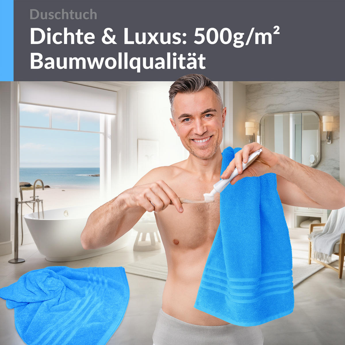 DUSCHTUCH London Capri Blau 2er Set 70x140 - Pastellblau, Textil (70/140cm) - Lashuma