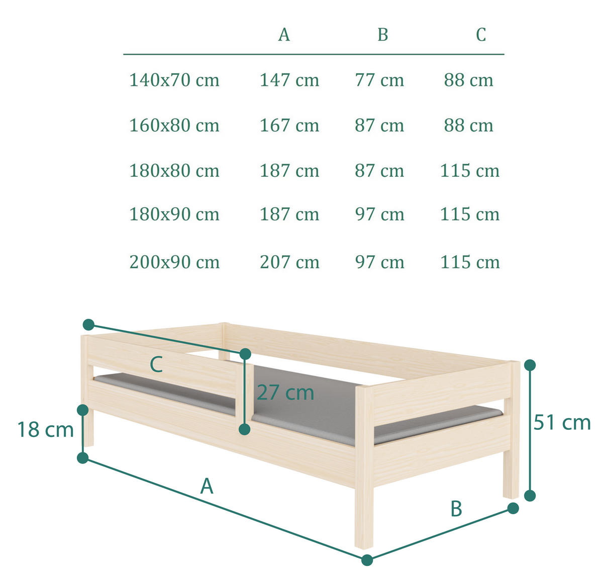 KINDERBETT Mix 200x90 naturweiß mit Schubladen - Weiß, Holzwerkstoff (90/200cm) - LUKDOM