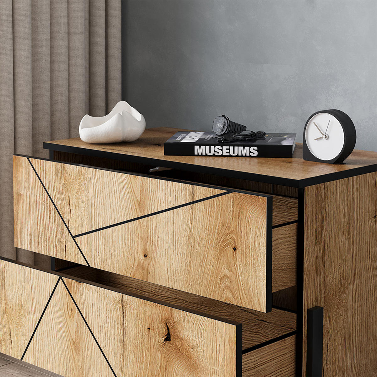 NACHTTISCH Hatto Eiche 78 x 55.2 cm mit 2 Schubladen - Eichefarben, Holzwerkstoff (78/55.2/39.7cm) - Vicco