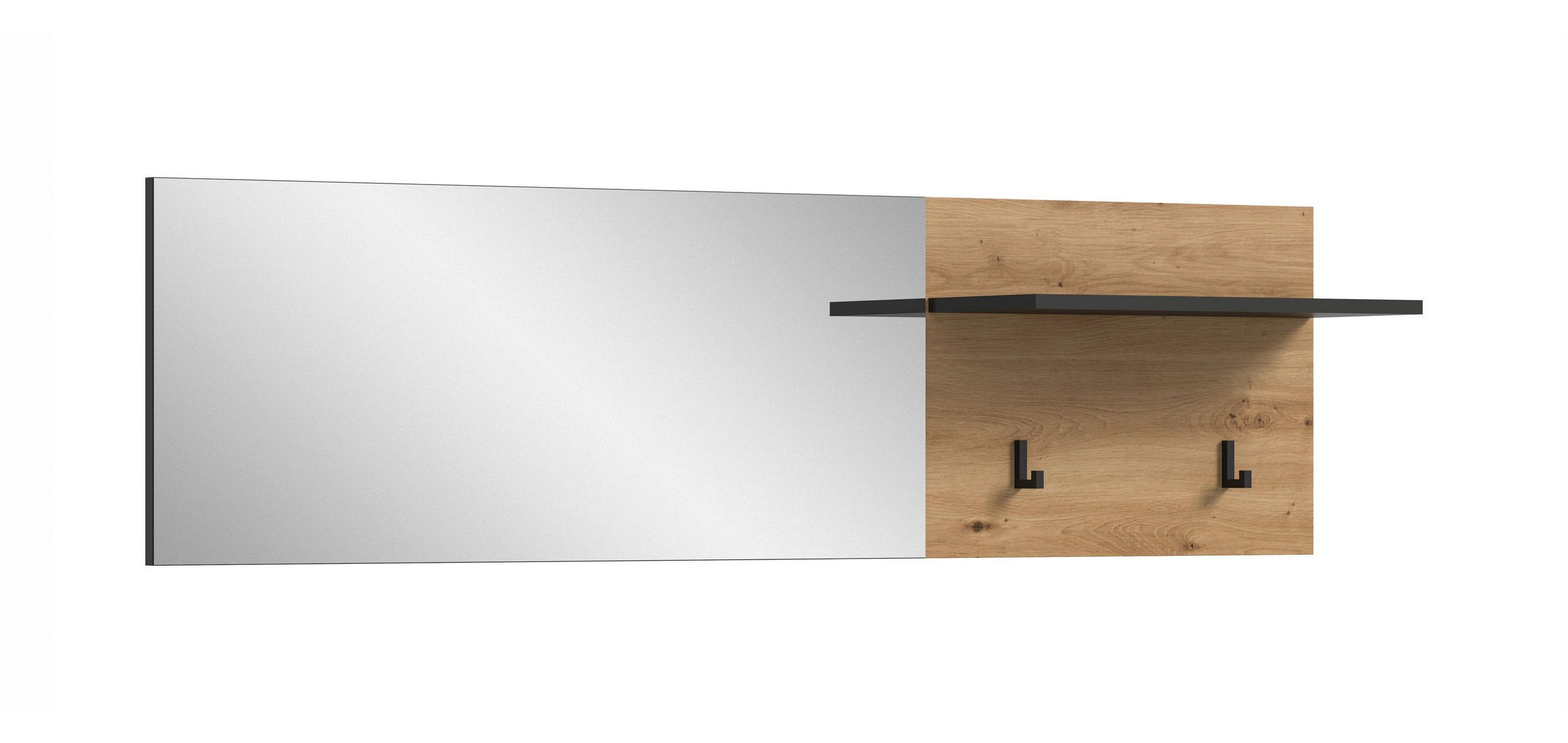 GARDEROBENPANEEL inkl. Spiegel CANU (B/H/T: ca. 150/40/22 cm) in Basalt grau/Artisan Nachbildung - Grau, Holzwerkstoff (150/40/22cm)