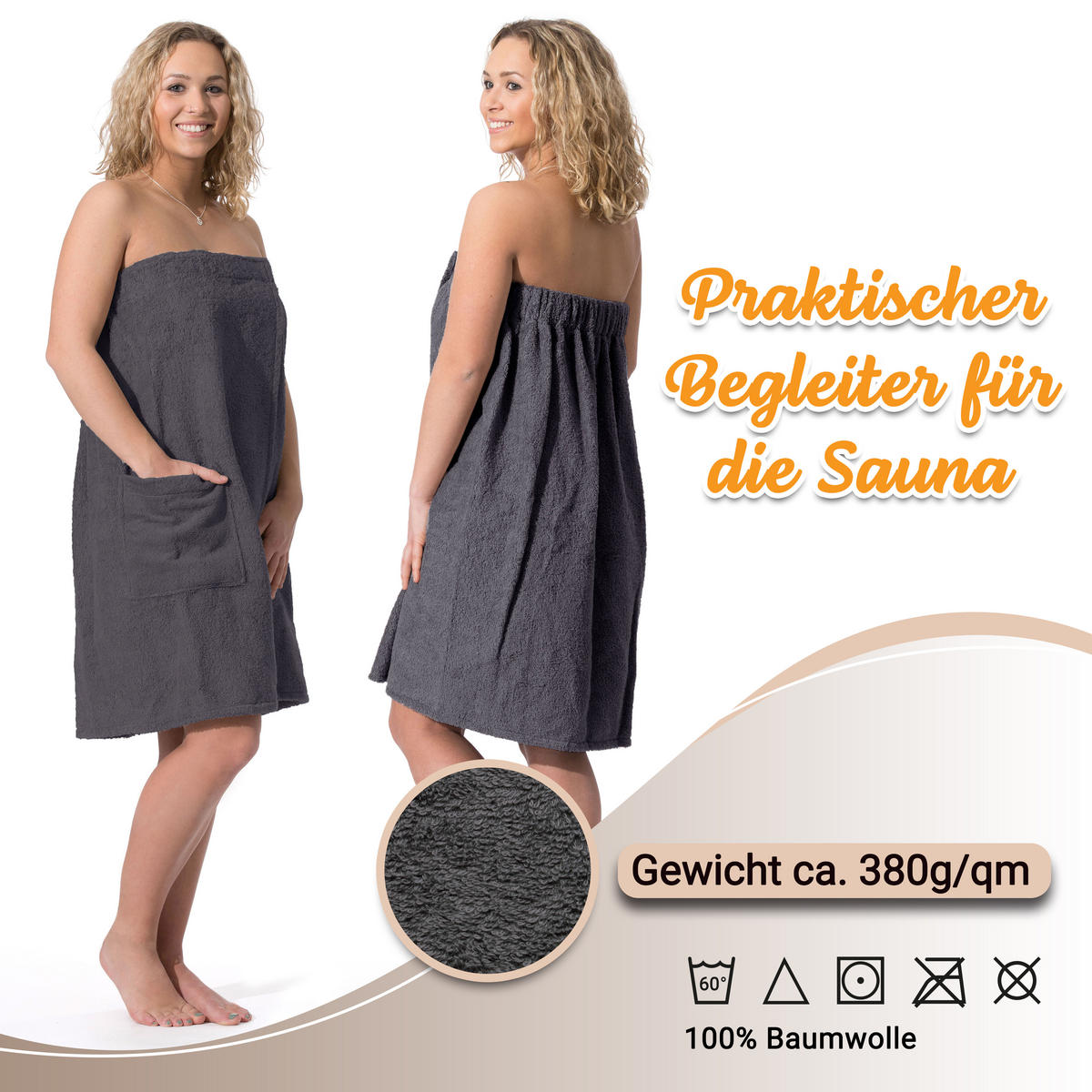 BADEMANTEL, S/M, 100% Baumwolle, Grau - Anthrazit, Textil (S/Mcm) - Zollner