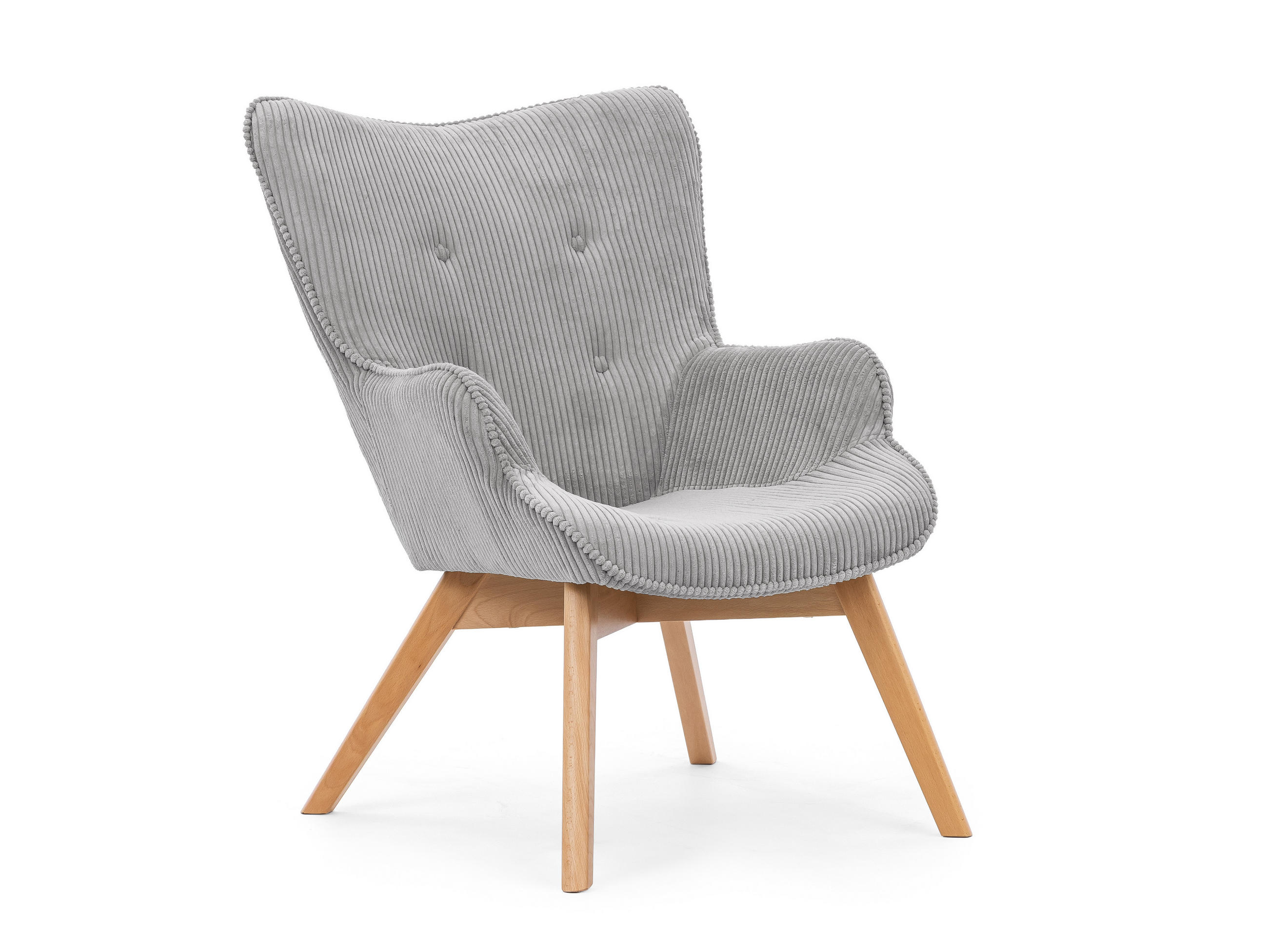 LOUNGESESSEL Lenari Hellgrau Cordstoff mit Füßen in Natur - Hellgrau/Naturfarben, Holz/Textil (71/96/86cm) - S-Style Möbel
