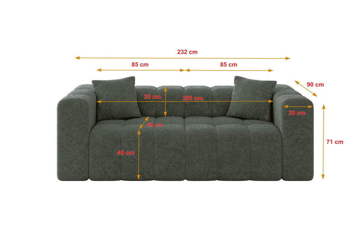 POHOVKA 2-MÍSTNÁ DONY-2 232x90x71 cm Zelená Žinylka - černá/smaragdově zelená, kompozitní dřevo/textil (232/71/90cm) - ALTDECOR