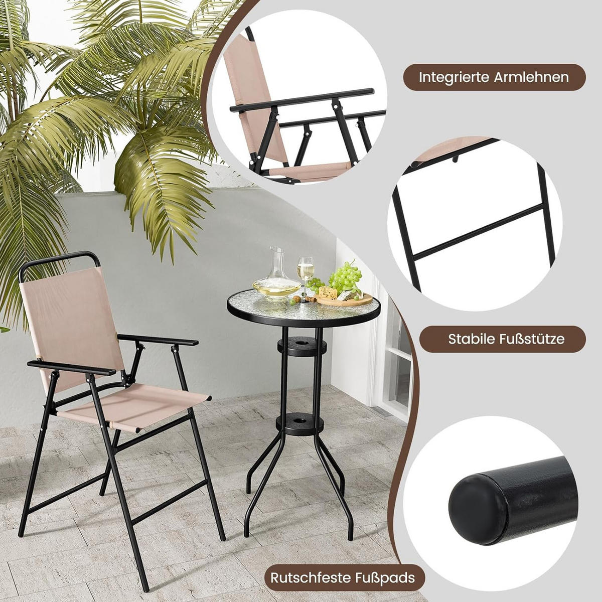 BARPALL SET Beige (3 delar) - Beige, Textil - COSTWAY