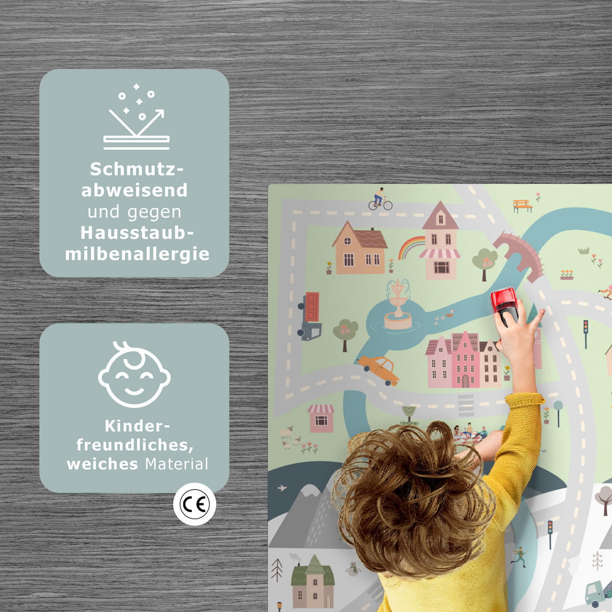KINDERTEPPICH Jahreszeiten - Stadt - Häuser - Straße - Kinder - Auto 105x70 cm - Multicolor, Kunststoff (105/70cm) - MuchoWow