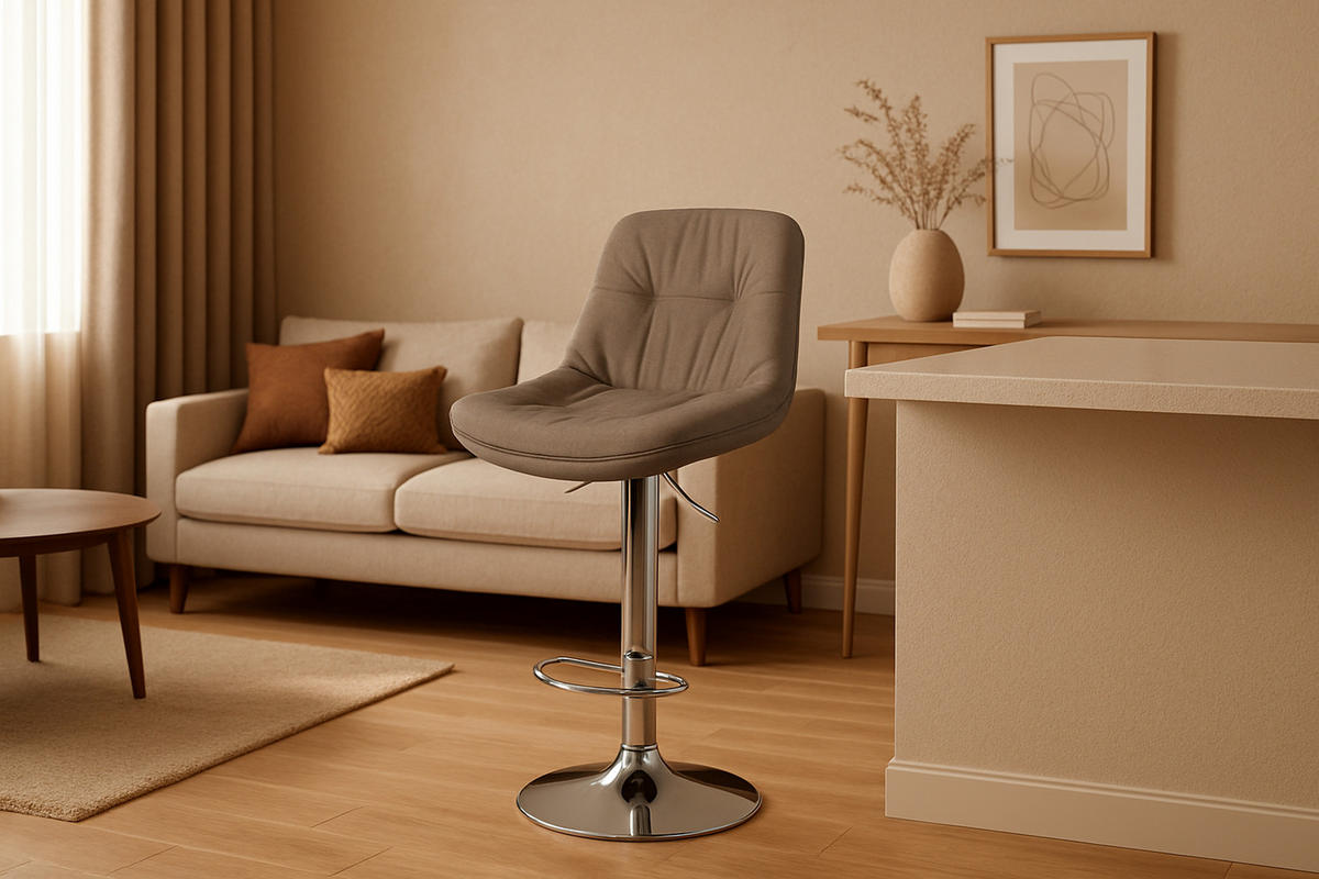 BARHOCKER Laura Stoff chrom taupe - Taupe/Chromfarben, Textil/Metall (46/113/54cm) - TPFLiving