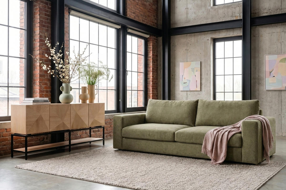 SOFA AMINA Grün Flachgewebe - Schwarz/Grün, Buchenholz/Textil (228/82/101cm) - KAWOLA