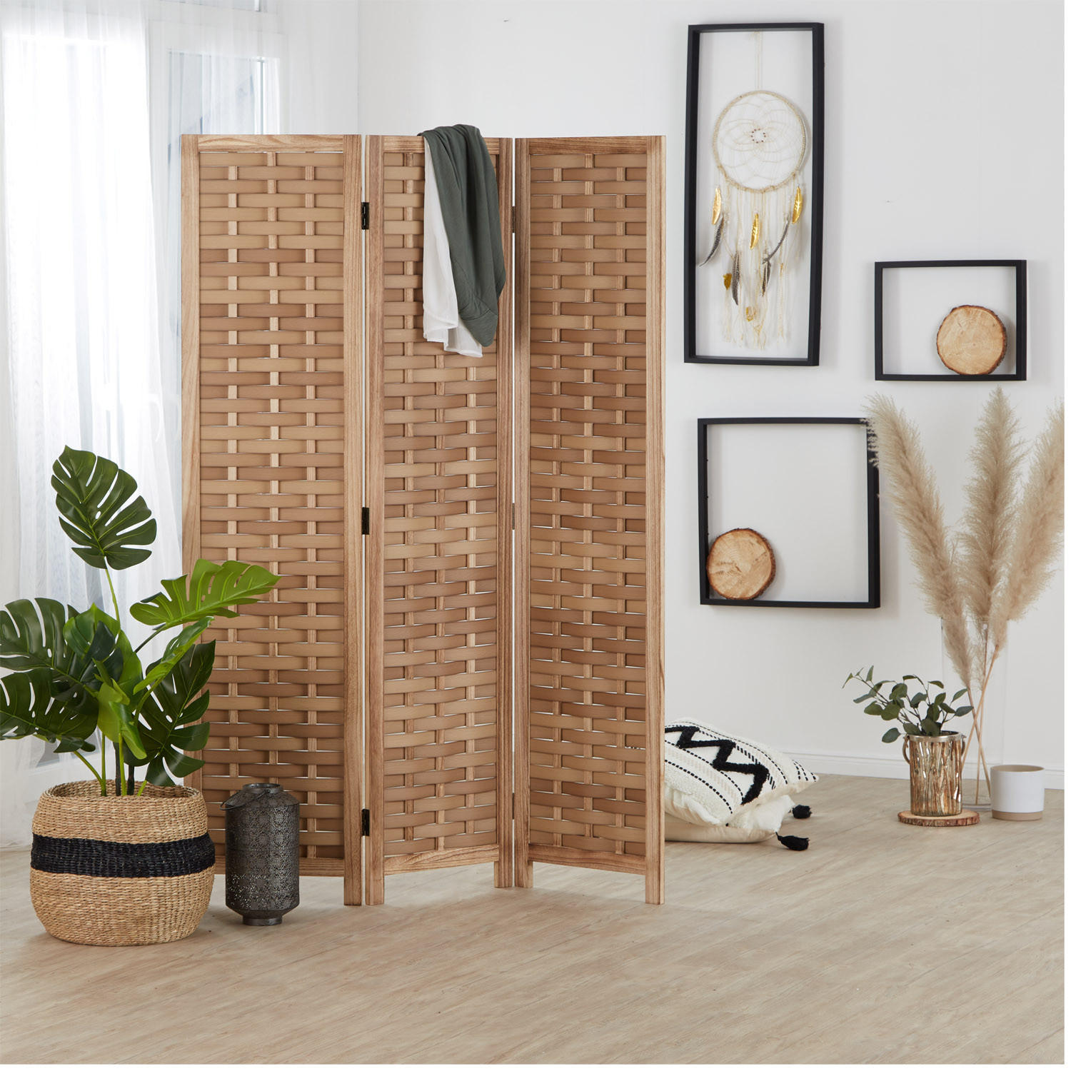 PARAVENT 3-tlg. 120/170 cm Braun Rattan geflochten - Braun, Holz (120/170/2cm) - Homestyle4u