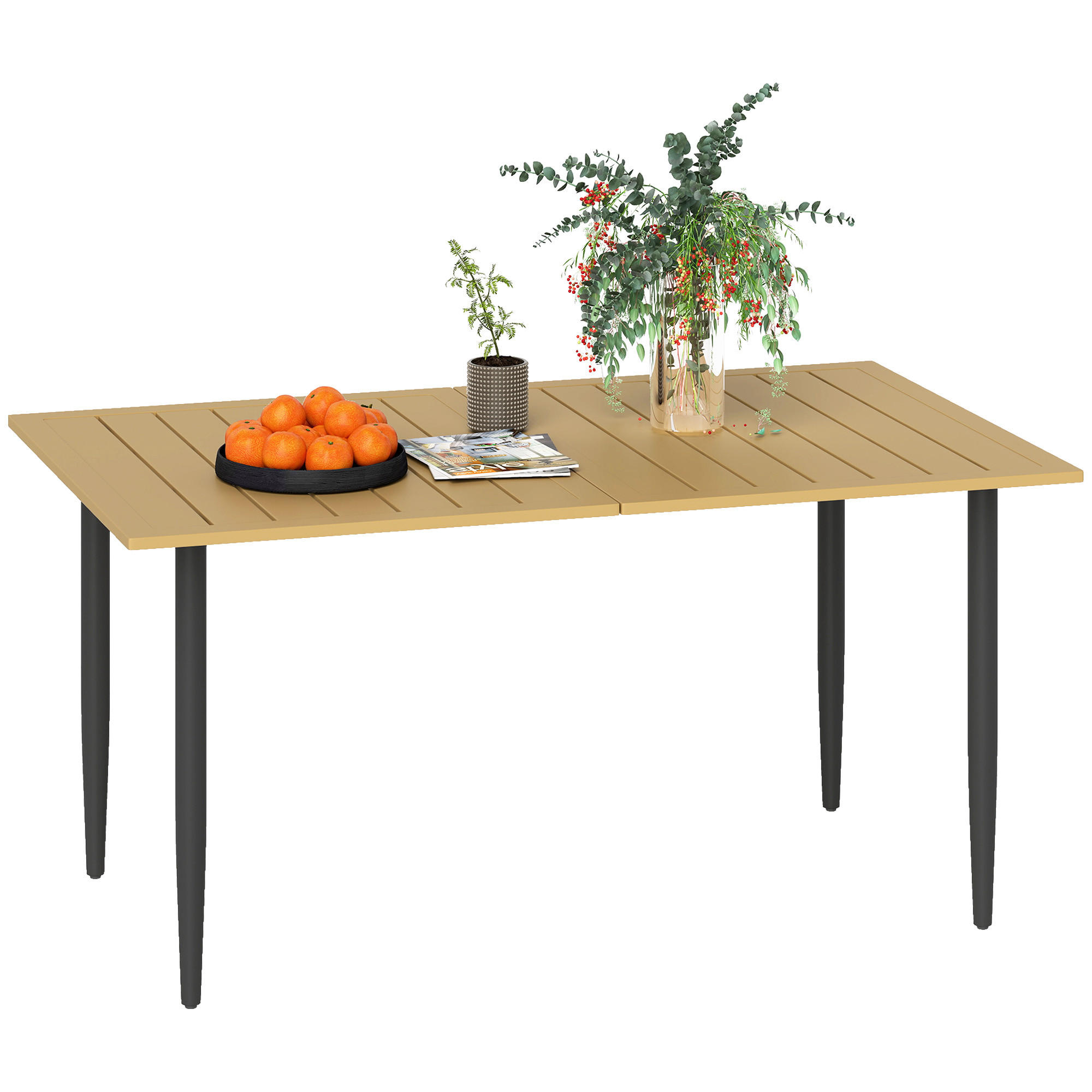 GARTENTISCH DE-07315 mit Schirmloch und Lattendesign Braun - Braun, Metall (150/90/73cm) - ComfortXL