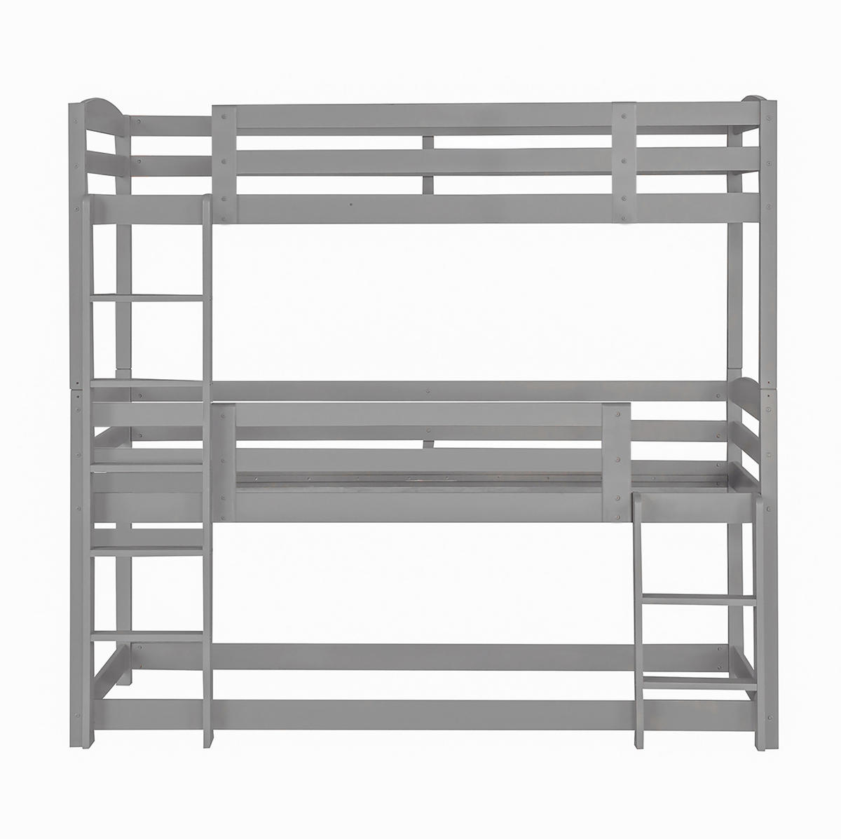 ETAGENBETT 90/200 cm grau aus Kiefernholz mit 3 Betten - Grau, Holz (90/200cm) - OKWISH