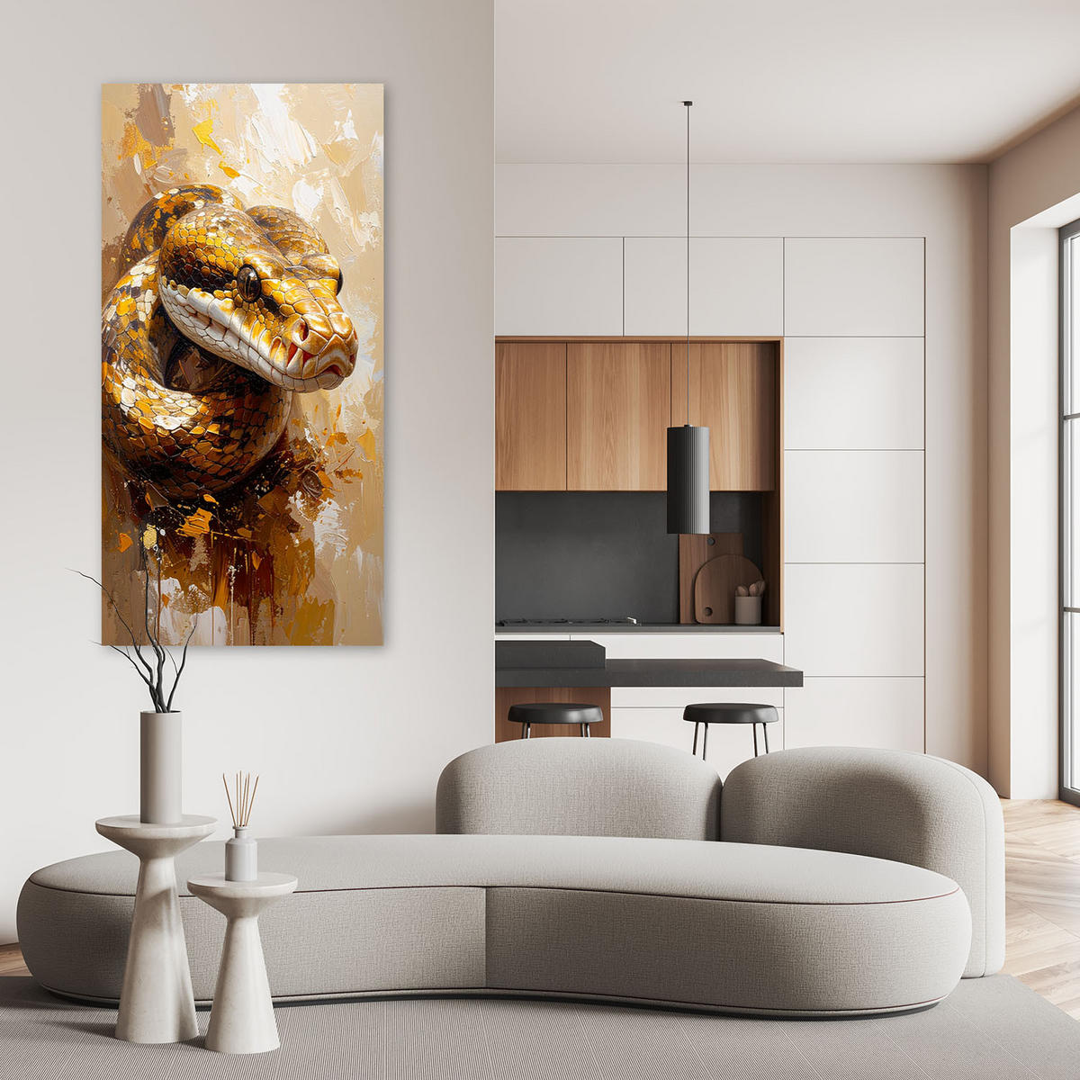 LEINWANDBILD Schlangenkopf Reptilien Tiere 50x100cm - Beige, Textil (50/100cm) - Feeby