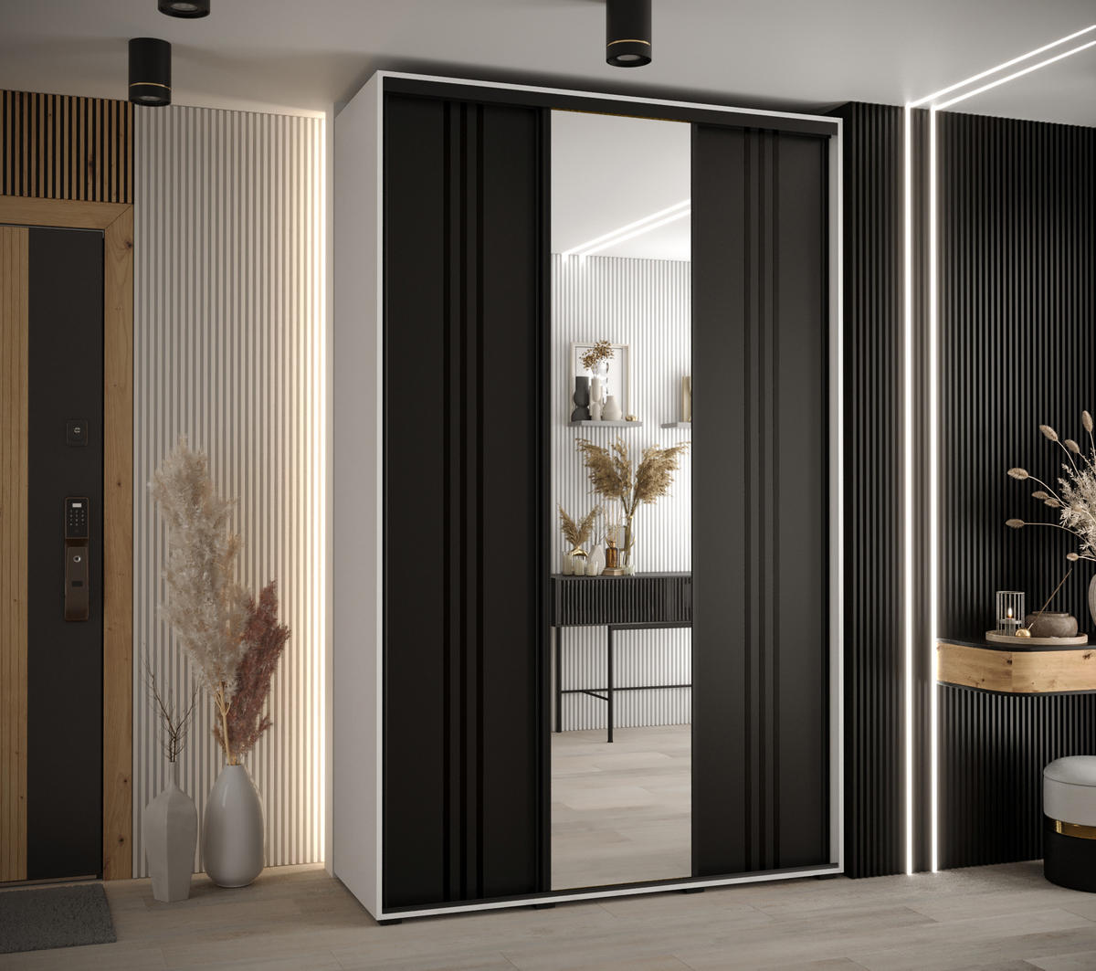 SCHWEBETÜRENSCHRANK 235,2/160/60 3-türig - Schwarz/Weiß, Holz/Metall (160/235/60cm) - Abiks Möbel