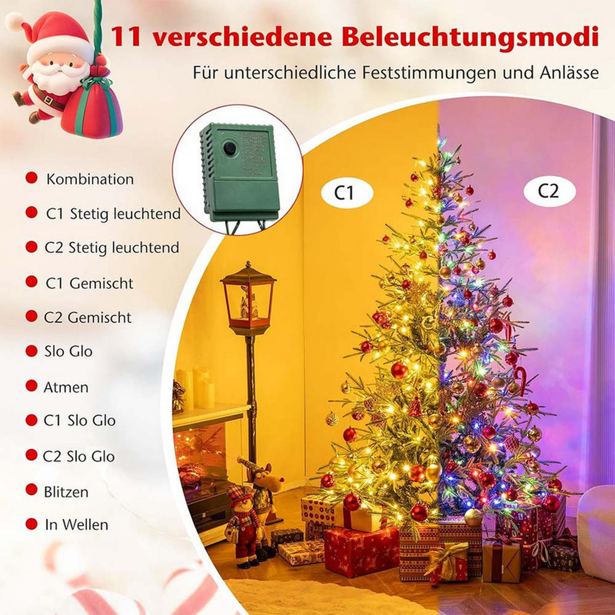 WEIHNACHTSBAUM mit 250 mehrfarbigen LEDs 180cm Grün - Grün, Metall (180cm) - COSTWAY