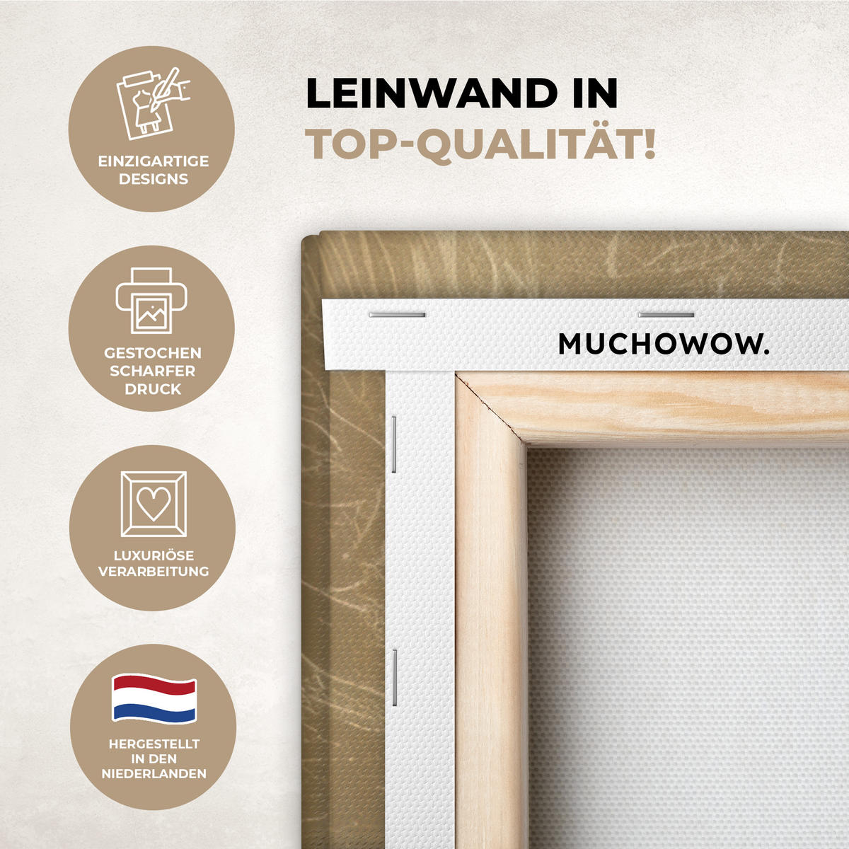 LEINWANDBILD Gesicht - Blumen - Gold - Abstrakt Deko Groß 90x90 cm - Goldfarben, Textil (90/90cm) - MuchoWow