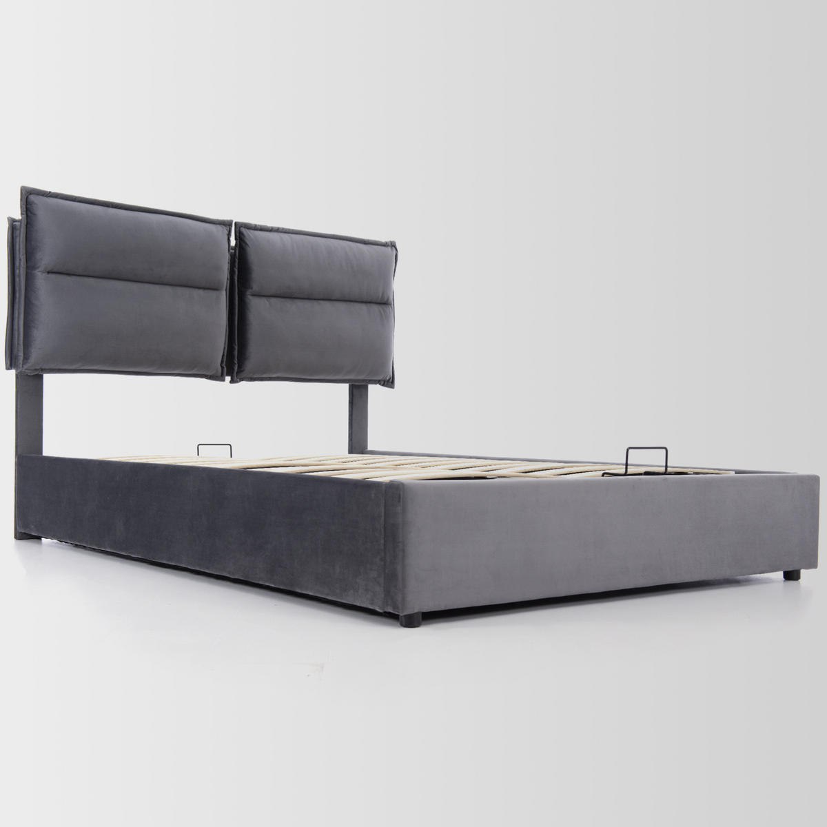 ČALOUNĚNÁ postel 140/200 cm šedá z sametu s úložným prostorem a matrací - šedá, textil (140/200cm) - OKWISH