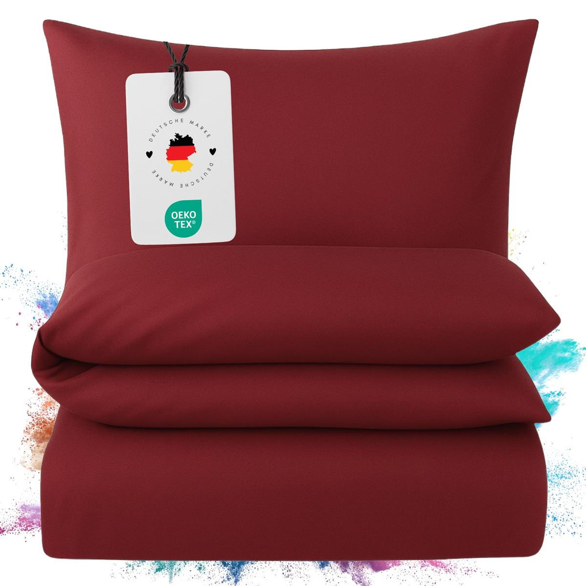 MAKO-SATIN-BETTWÄSCHE 155x240 cm aus 100% Baumwolle mit Reißverschluss, Uni Bettbezug 155 x 240 - Bordeaux - Bordeaux, Textil (155/240cm) - Carpe Sonno