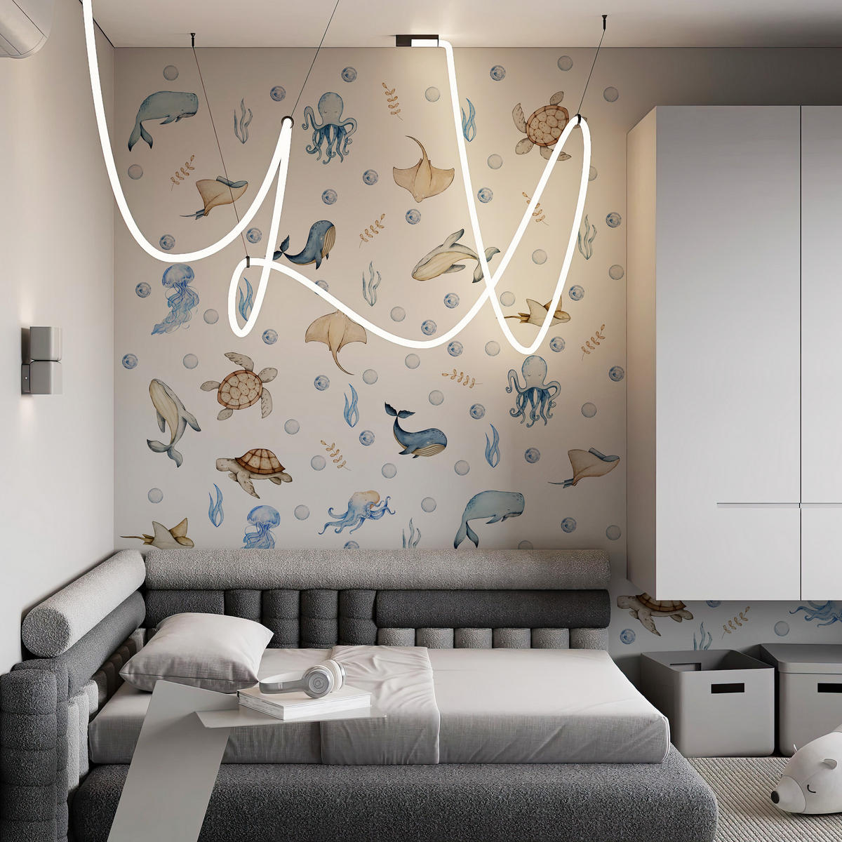 WANDAUFKLEBER SET für Kinder Meerestiere Pflanzen 120x60 - Beige/Braun, Papier (120/60/1cm) - Muralo