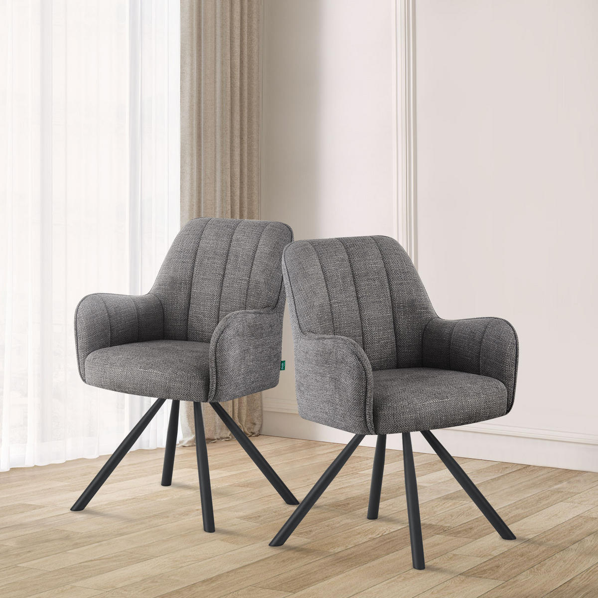 ESSZIMMERSTUHL THOMAS-ELLA 2er-Set 180°drehbar - Schwarz/Grau, Textil (58/87/62cm) - DUBI Möbel