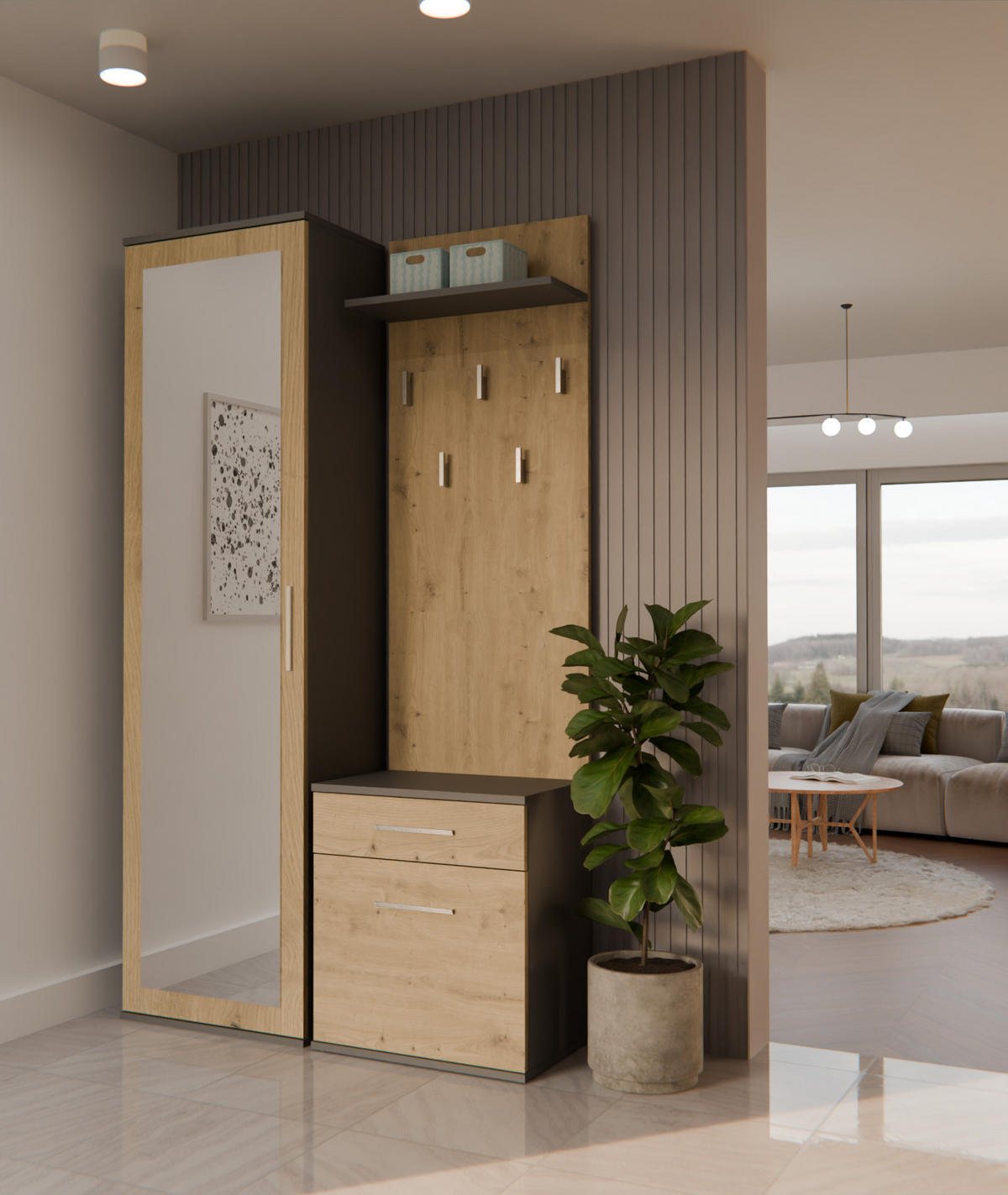 ŠATNÍK moderní se zrcadlem Duo antracit, Artisan 100/180/35 - antracitová, kompozitní dřevo (100/180/35cm) - RAUMHIRSCH FURNITURE