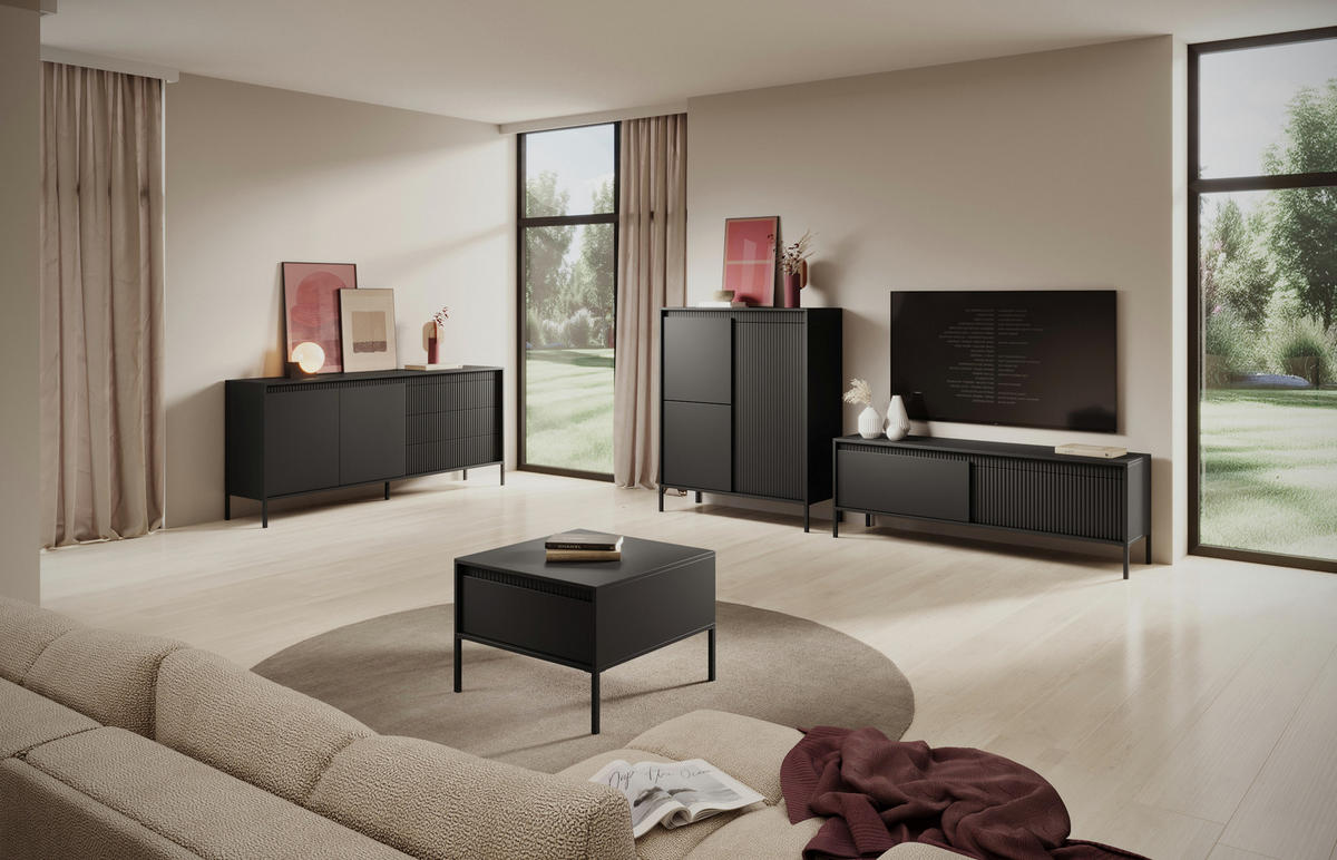 HIGHBOARD SELBU KOM1 Schwarz - Schwarz, Glas/Holzwerkstoff (104/124/40cm) - Komodee