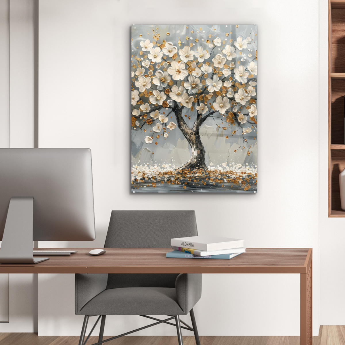 ACRYLGLASBILD Baum - Blumen - Weiß - Natur - Kunst 60x80 cm - Weiß, Glas (60/80cm) - MuchoWow