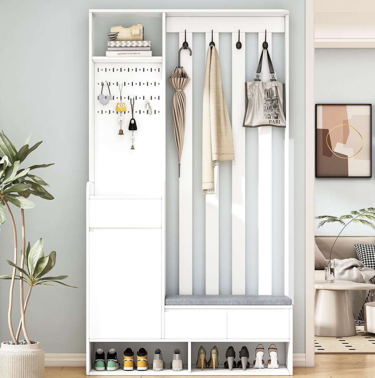 GARDEROBE 100/180/35 cm Weiß aus MDF mit Sitzbank - Weiß, Holzwerkstoff (35/180/100cm) - OKMYHOME