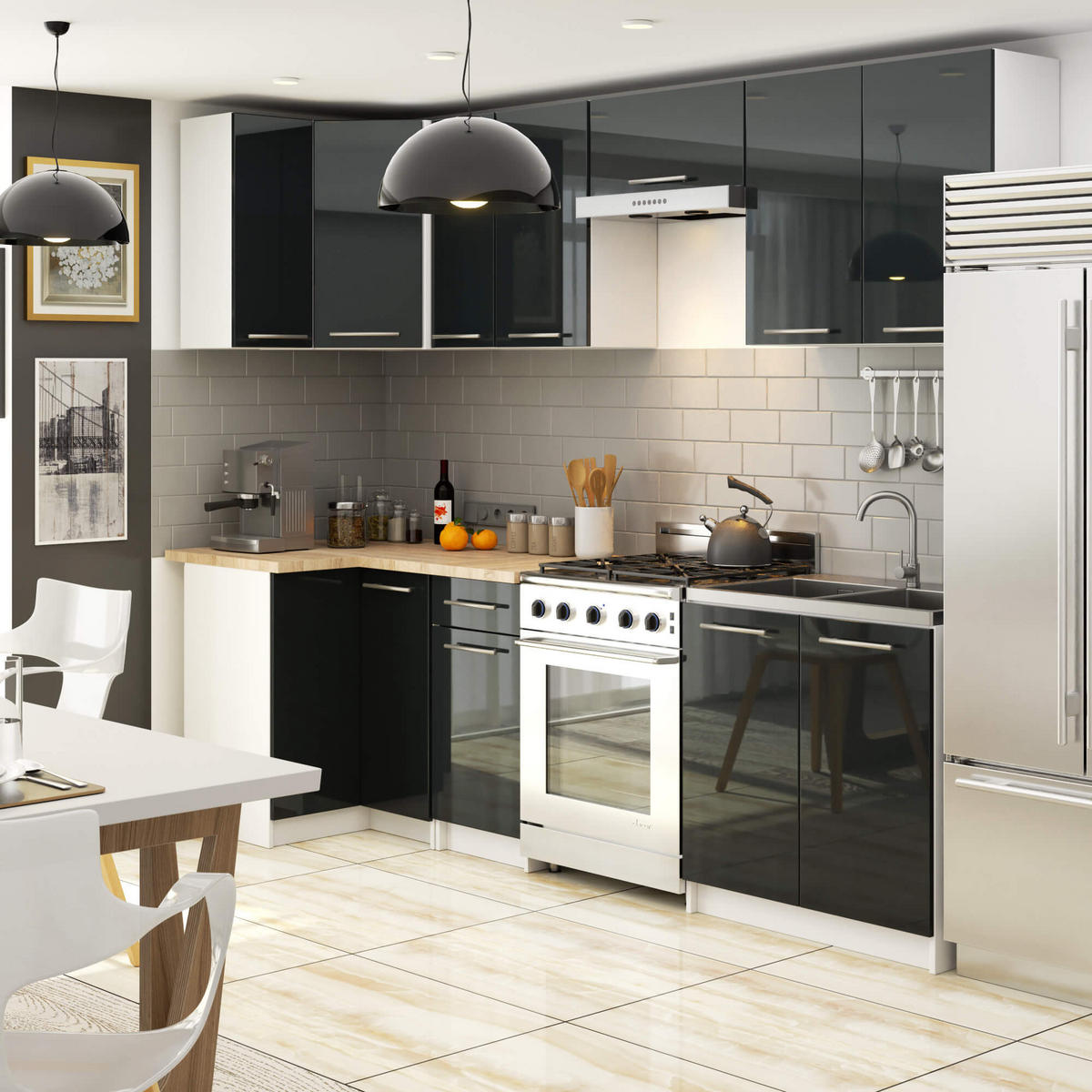 HÄNGESCHRANK Weiß, Graphit Glanz 72/50/30 - Graphitfarben/Weiß, Holzwerkstoff (50/72/30cm) - RAUMHIRSCH FURNITURE