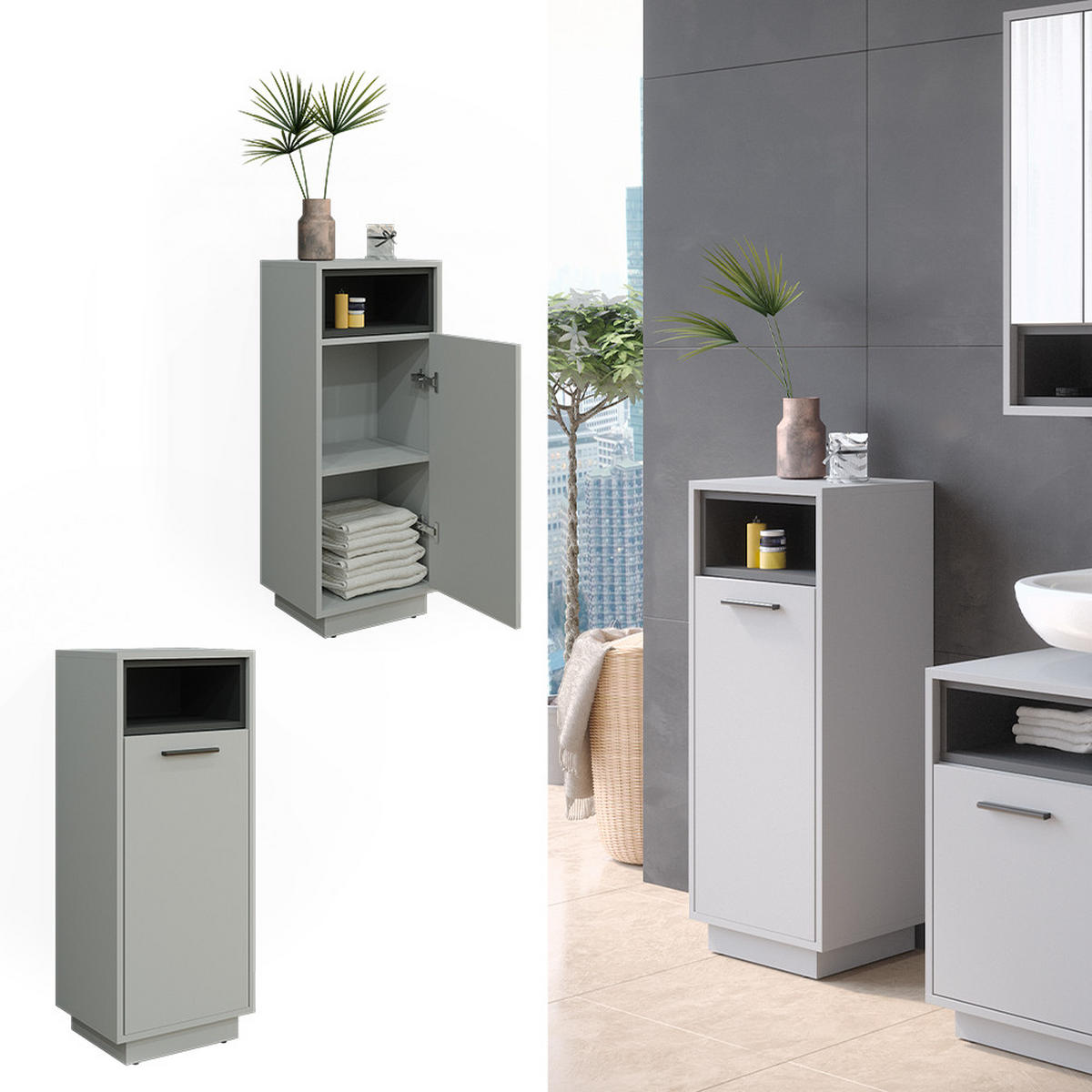 MIDISCHRANK Beatrice Grau 38 x 93 cm - Grau, Holzwerkstoff (30/93/38cm) - Vicco