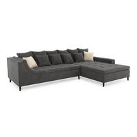 ECKSOFA mit dekorativen Steppungen und Rutschenlehne, seitenverkehrt montierbar B326/T213/H91 cm, Cord Grau Anthrazit / 15222 - Schieferfarben/Anthrazit, Textil/Metall (326/213cm) - luma-home