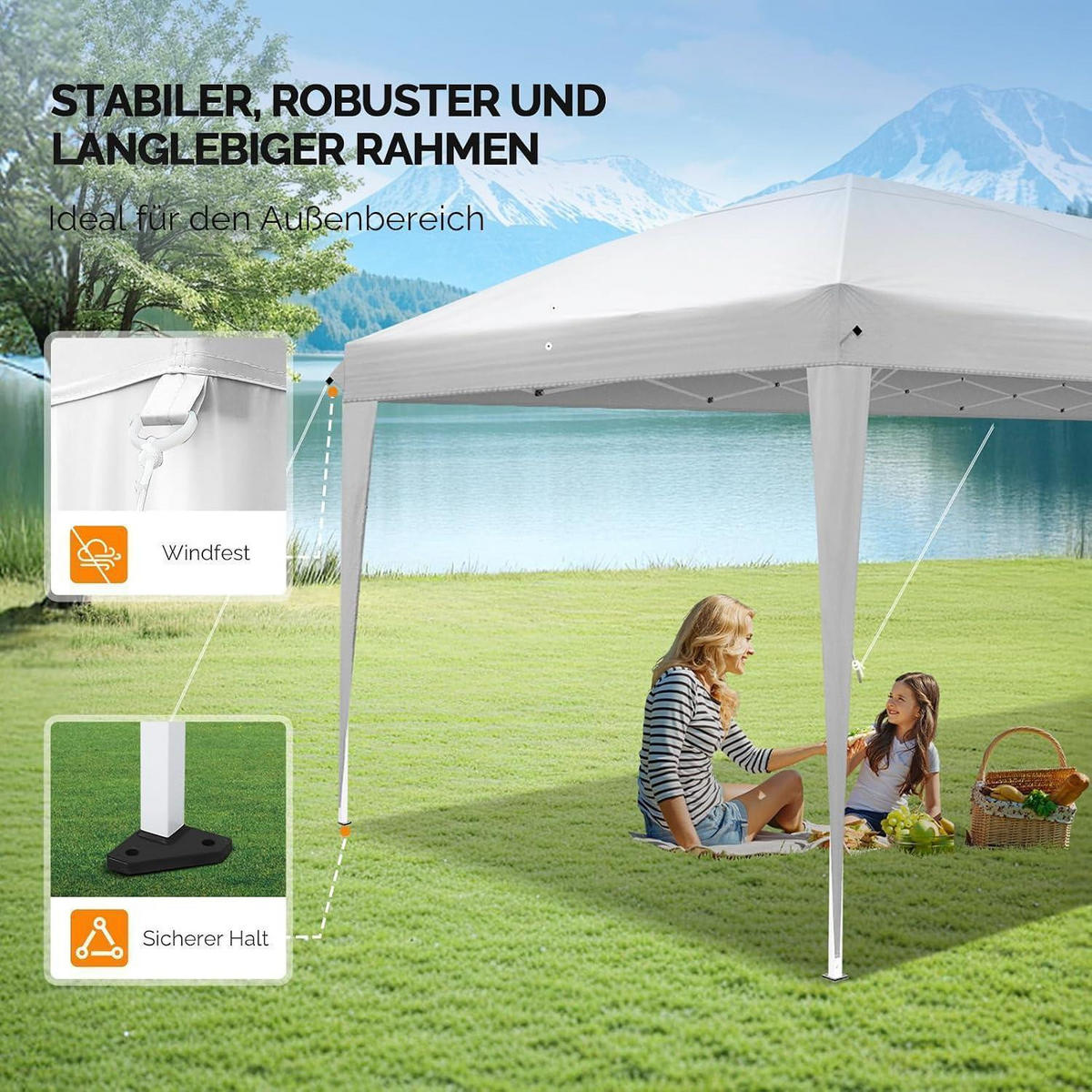 FALTPAVILLON 3 x 6 m Wasserdicht Sonnenschutz Weiß mit 4 Seitenwänden - Weiß, Textil (300/255/600cm)