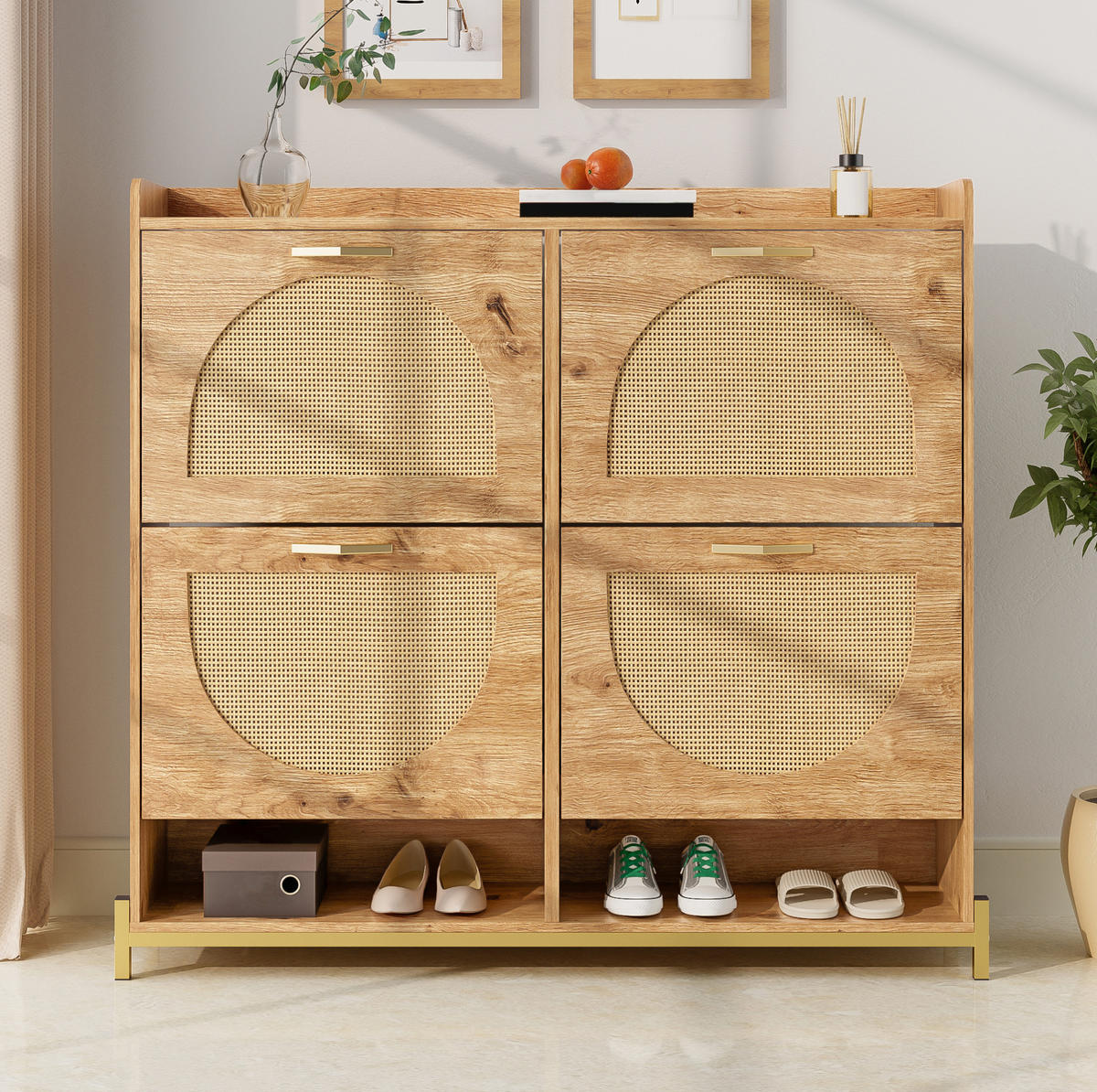 SCHUHSCHRANK 108,5/24/100 cm mit 4 Türen in Holzfarbe, platzsparend - Naturfarben, Holzwerkstoff (108.5/100/24cm) - BEAOK