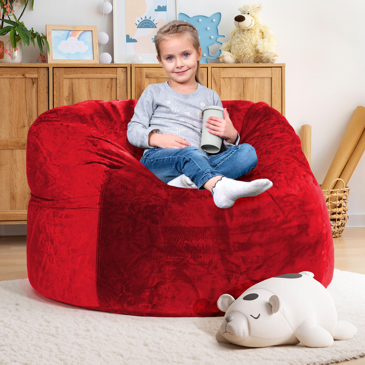 RIESEN-SITZSACK XXL JUMBO Velours 3ft - Rot, Textil (105/65/105cm) - Green Bean